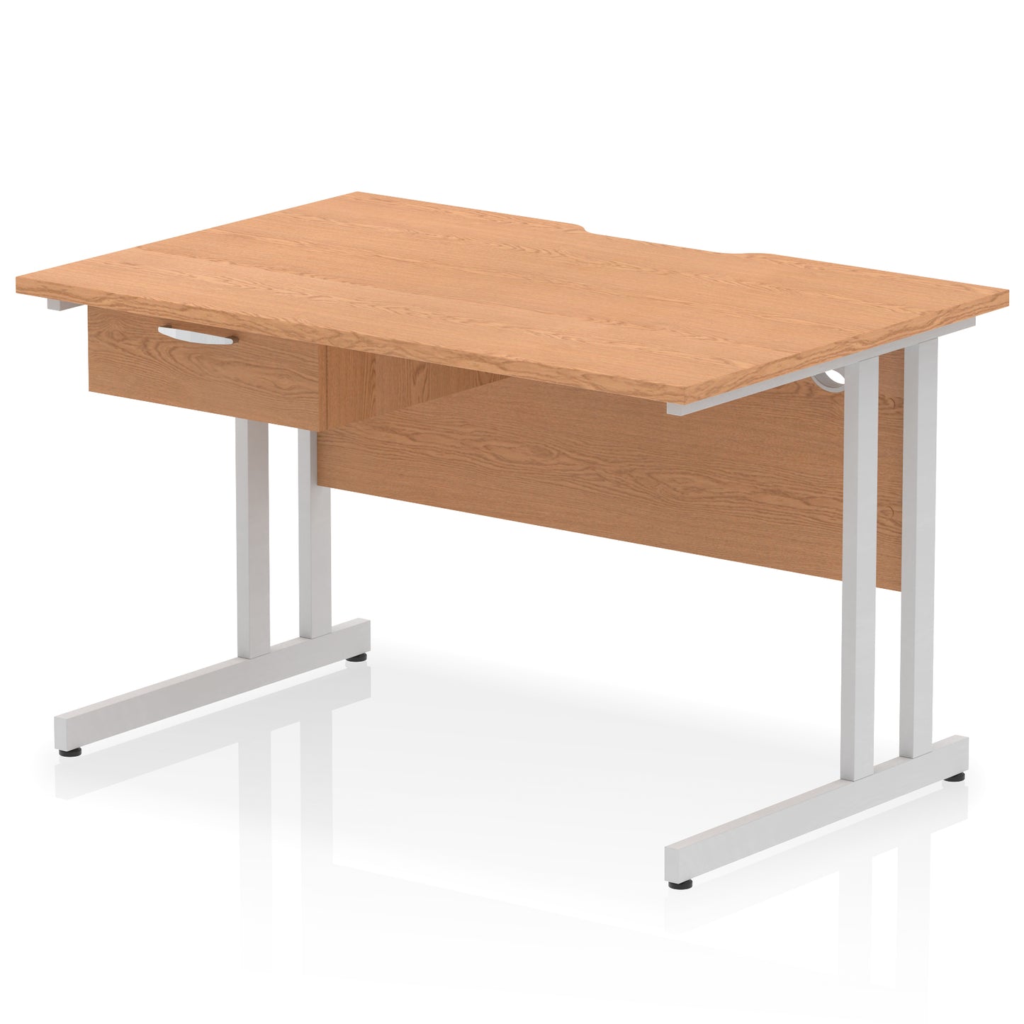Impulse Scalloped Edge Cantilever Straight Desk With Single One Drawer Fixed Pedestal - 1200mm, 1400mm, 1600mm - Multiple Colour Options