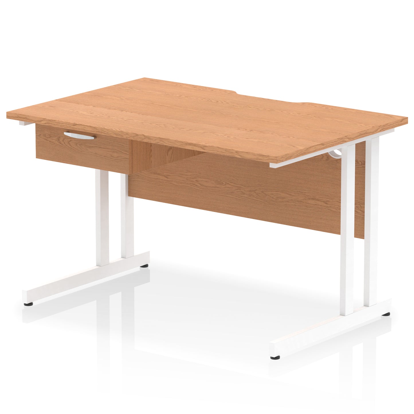 Impulse Scalloped Edge Cantilever Straight Desk With Single One Drawer Fixed Pedestal - 1200mm, 1400mm, 1600mm - Multiple Colour Options