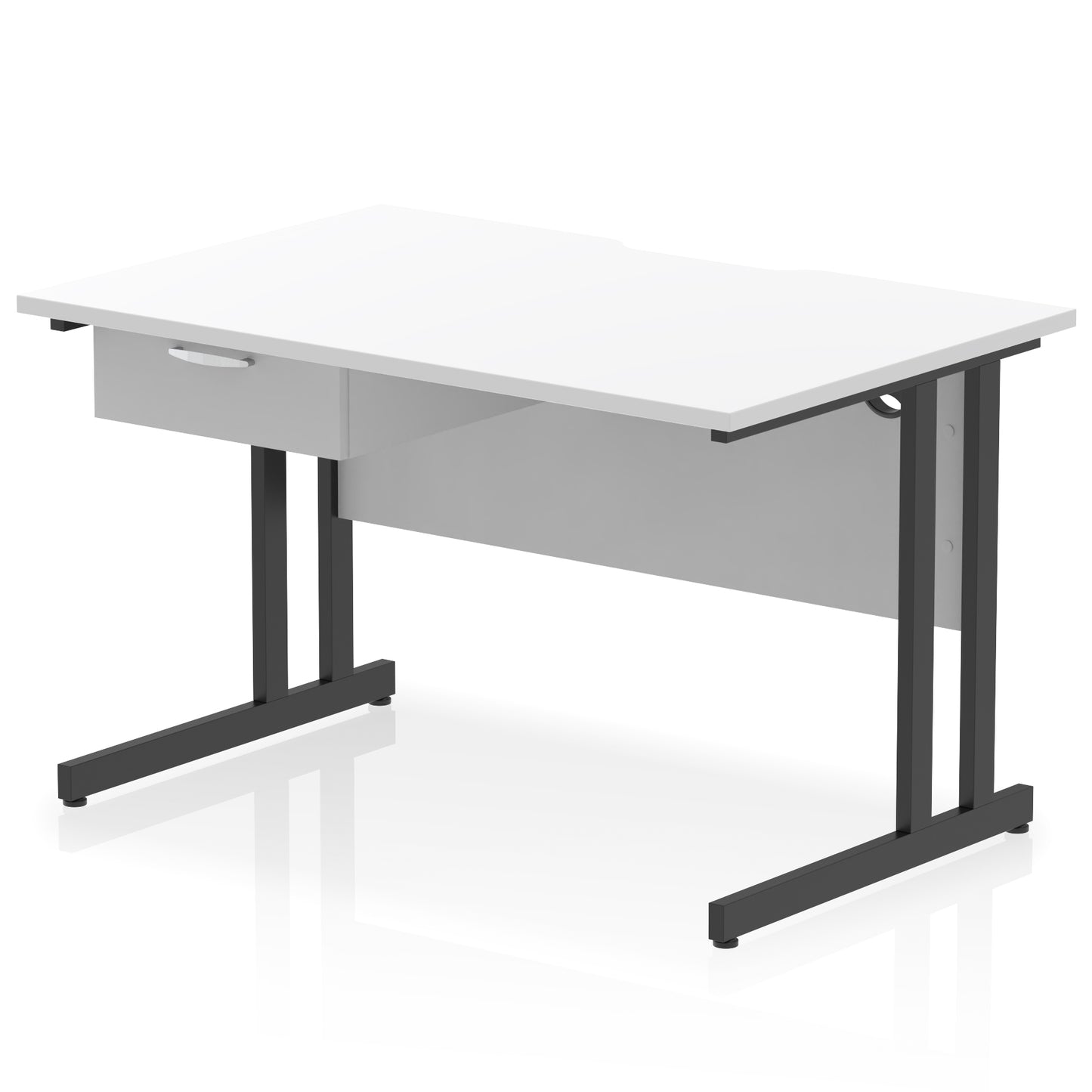 Impulse Scalloped Edge Cantilever Straight Desk With Single One Drawer Fixed Pedestal - 1200mm, 1400mm, 1600mm - Multiple Colour Options