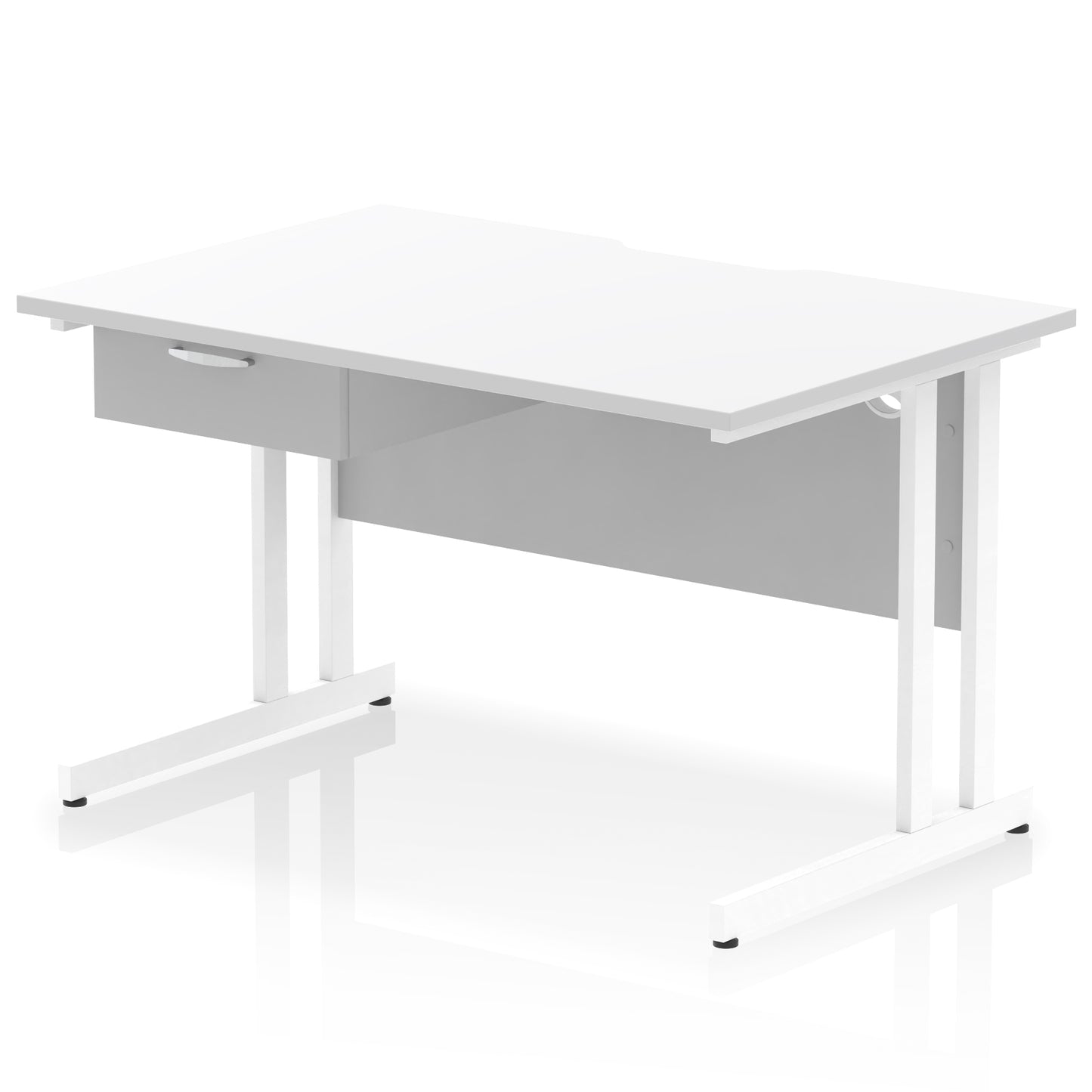 Impulse Scalloped Edge Cantilever Straight Desk With Single One Drawer Fixed Pedestal - 1200mm, 1400mm, 1600mm - Multiple Colour Options