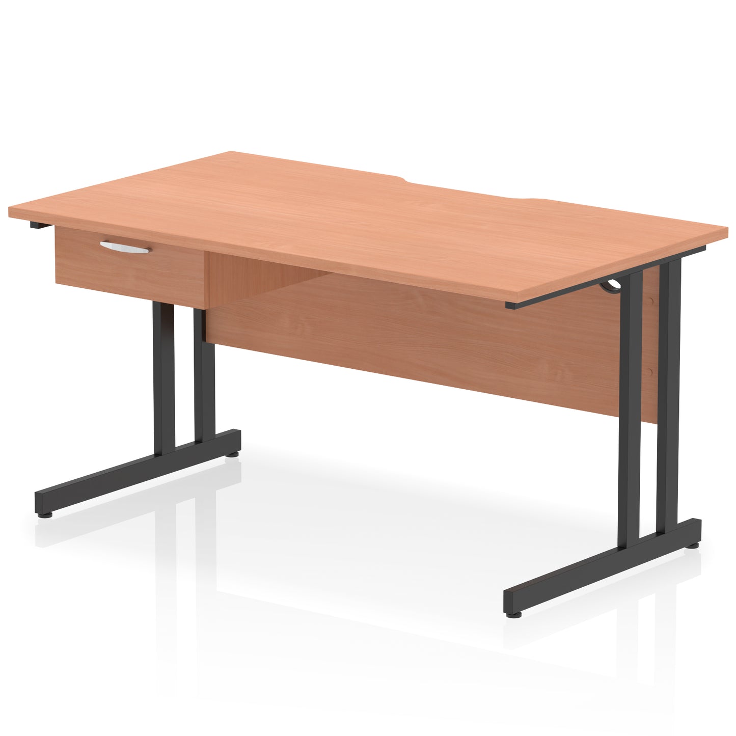 Impulse Scalloped Edge Cantilever Straight Desk With Single One Drawer Fixed Pedestal - 1200mm, 1400mm, 1600mm - Multiple Colour Options