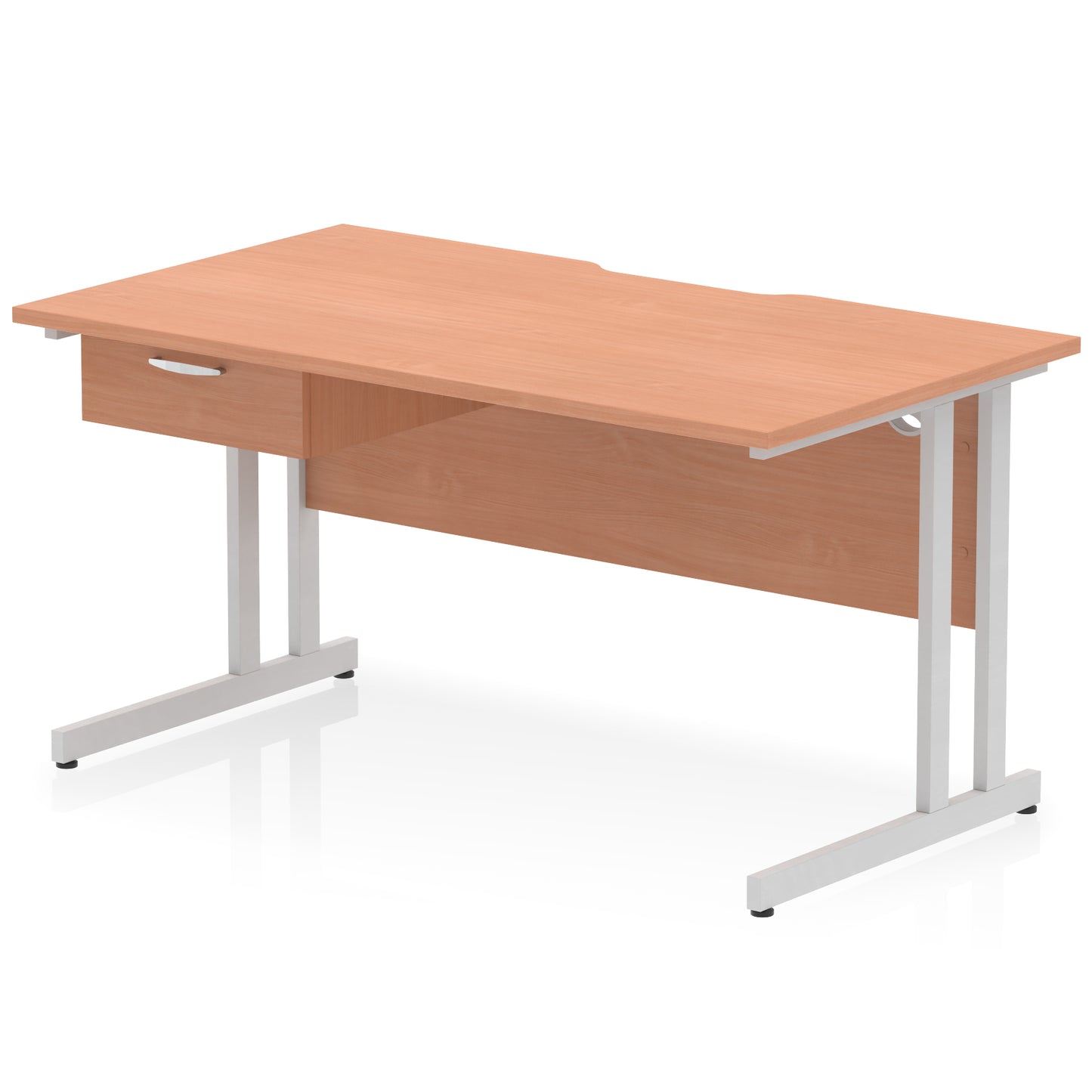 Impulse Scalloped Edge Cantilever Straight Desk With Single One Drawer Fixed Pedestal - 1200mm, 1400mm, 1600mm - Multiple Colour Options