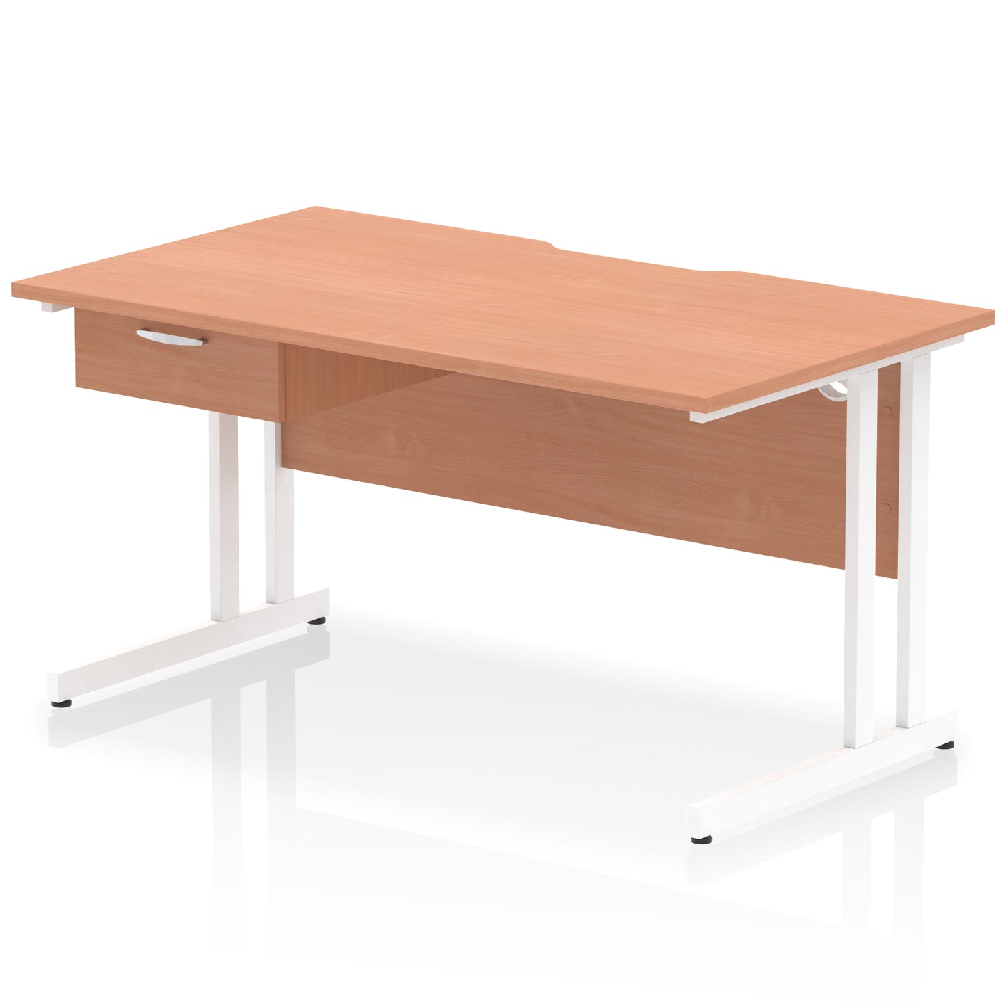 Impulse Scalloped Edge Cantilever Straight Desk With Single One Drawer Fixed Pedestal - 1200mm, 1400mm, 1600mm - Multiple Colour Options