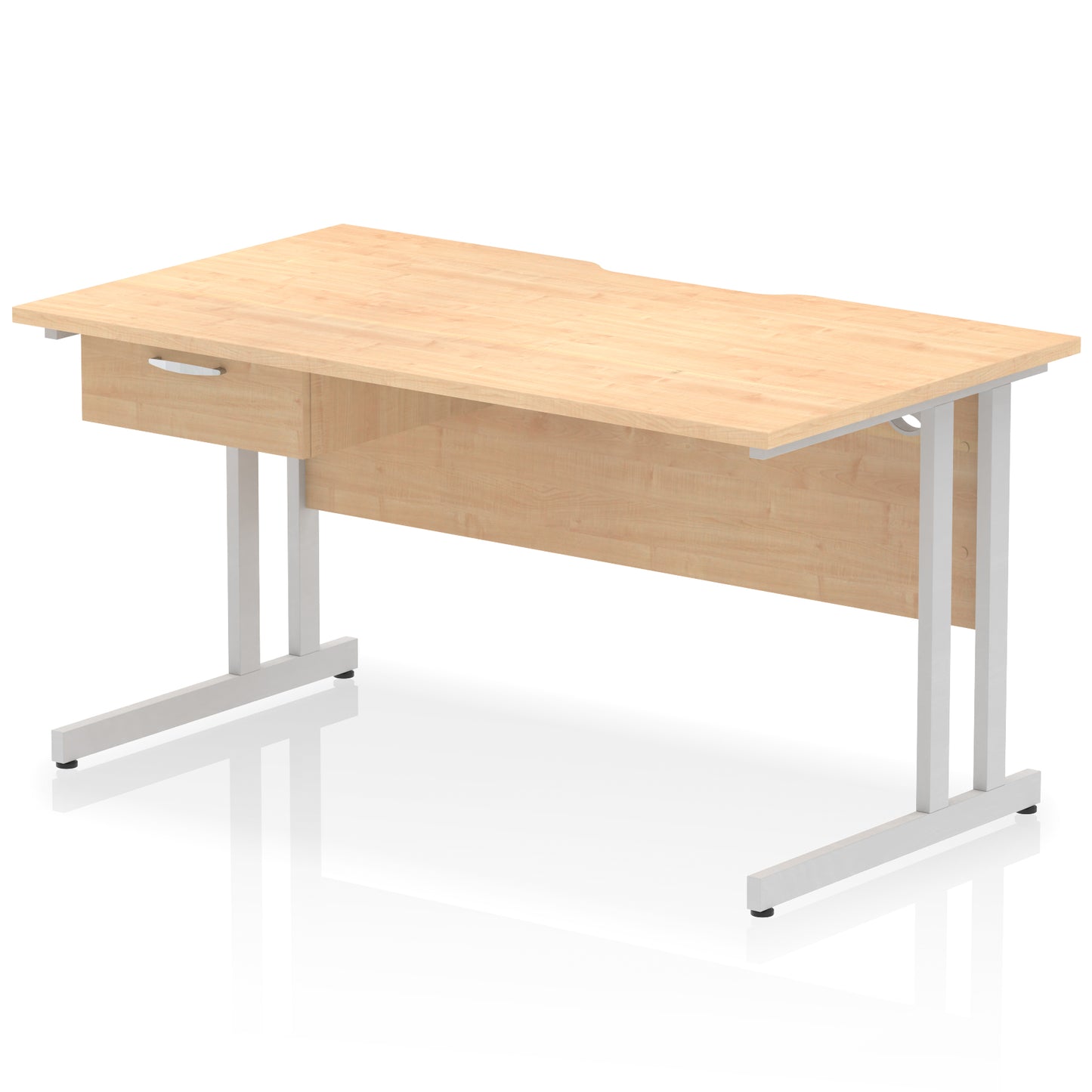 Impulse Scalloped Edge Cantilever Straight Desk With Single One Drawer Fixed Pedestal - 1200mm, 1400mm, 1600mm - Multiple Colour Options
