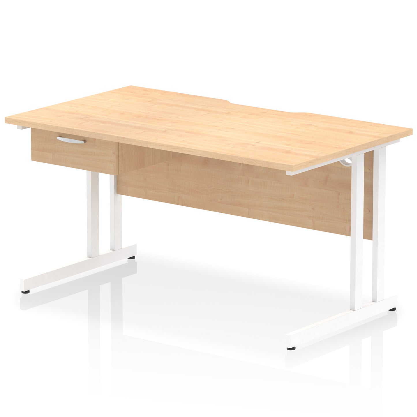 Impulse Scalloped Edge Cantilever Straight Desk With Single One Drawer Fixed Pedestal - 1200mm, 1400mm, 1600mm - Multiple Colour Options