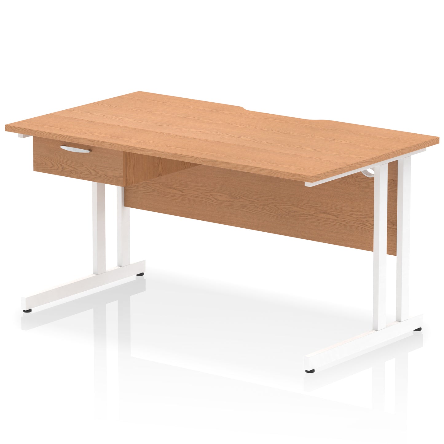 Impulse Scalloped Edge Cantilever Straight Desk With Single One Drawer Fixed Pedestal - 1200mm, 1400mm, 1600mm - Multiple Colour Options