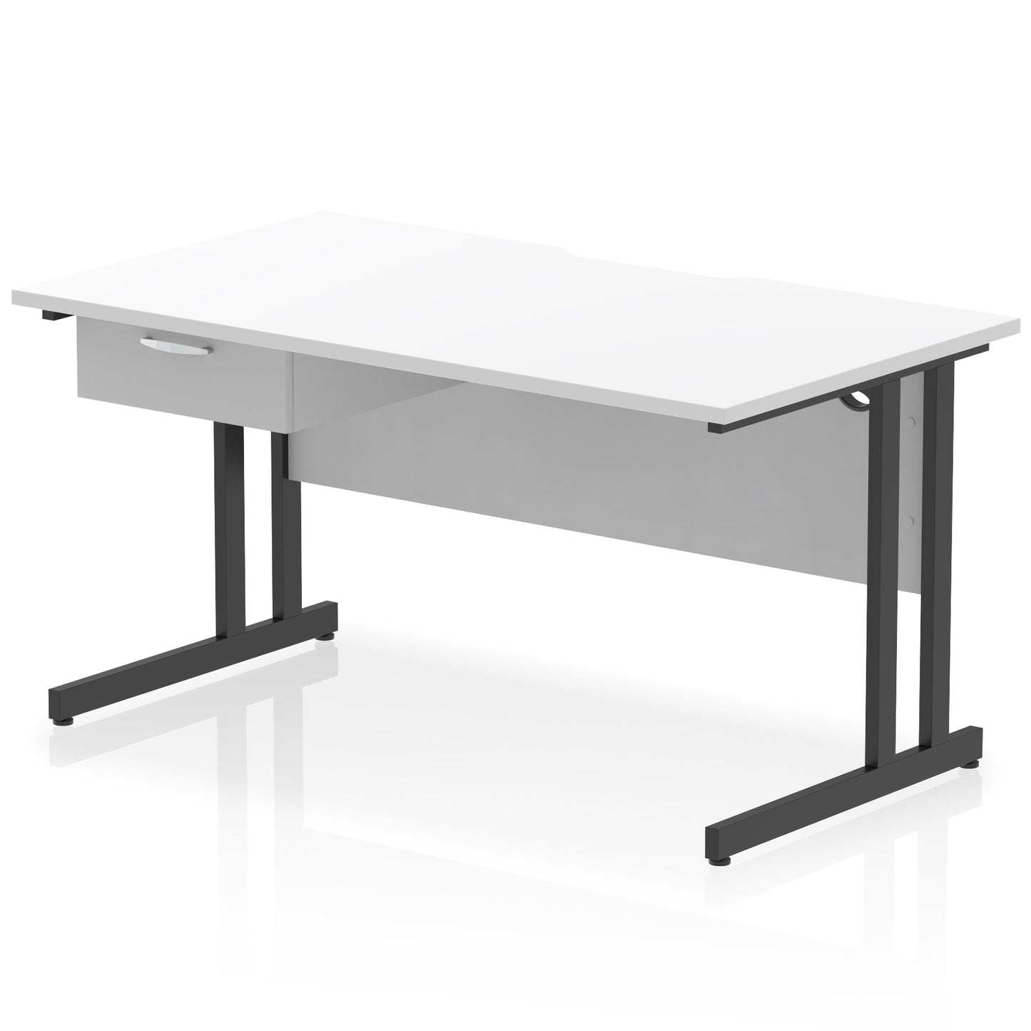 Impulse Scalloped Edge Cantilever Straight Desk With Single One Drawer Fixed Pedestal - 1200mm, 1400mm, 1600mm - Multiple Colour Options