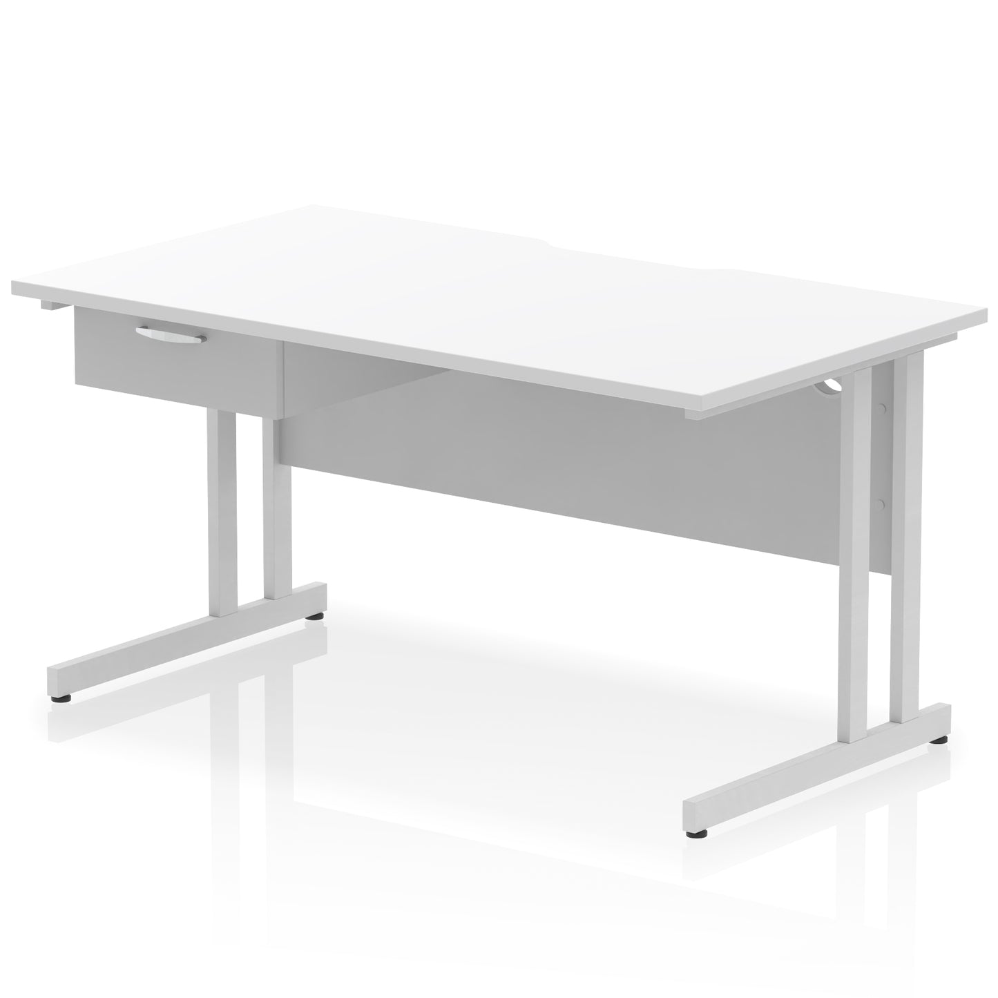 Impulse Scalloped Edge Cantilever Straight Desk With Single One Drawer Fixed Pedestal - 1200mm, 1400mm, 1600mm - Multiple Colour Options