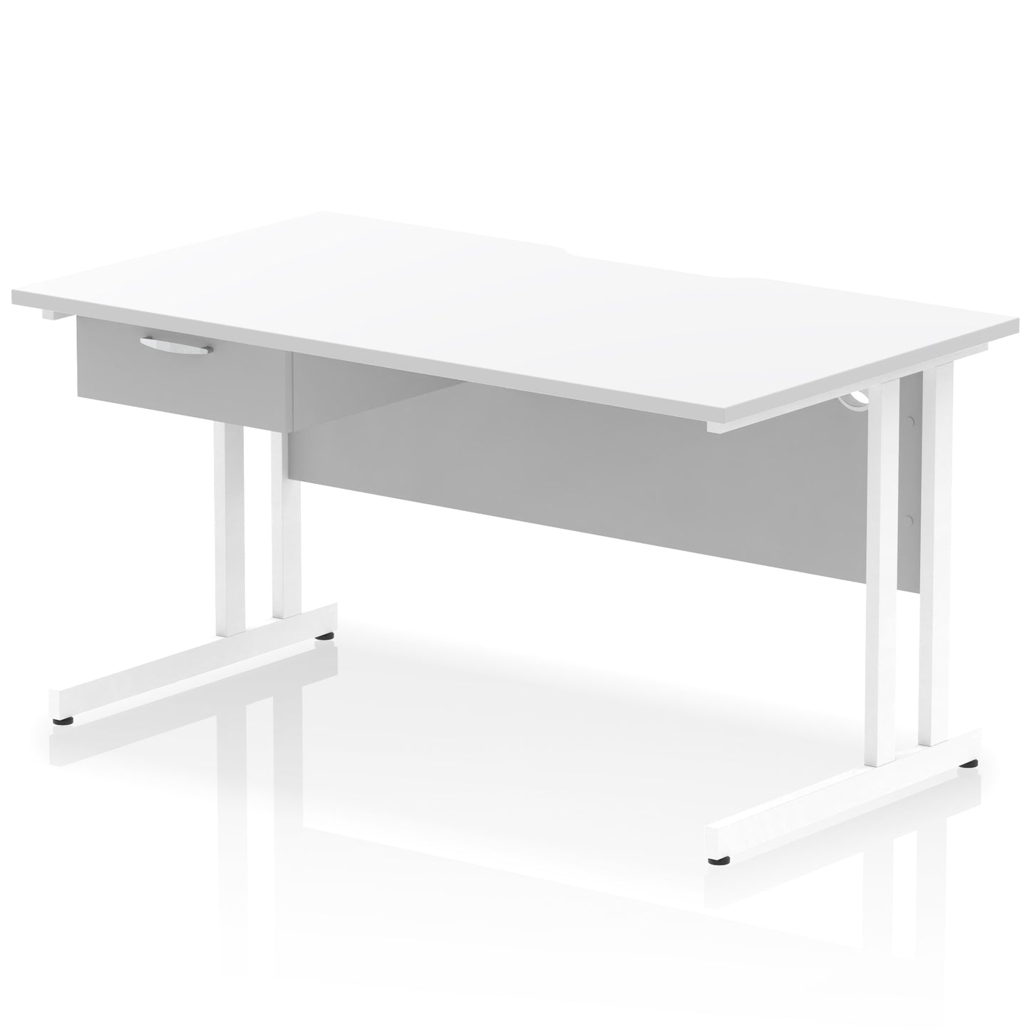 Impulse Scalloped Edge Cantilever Straight Desk With Single One Drawer Fixed Pedestal - 1200mm, 1400mm, 1600mm - Multiple Colour Options