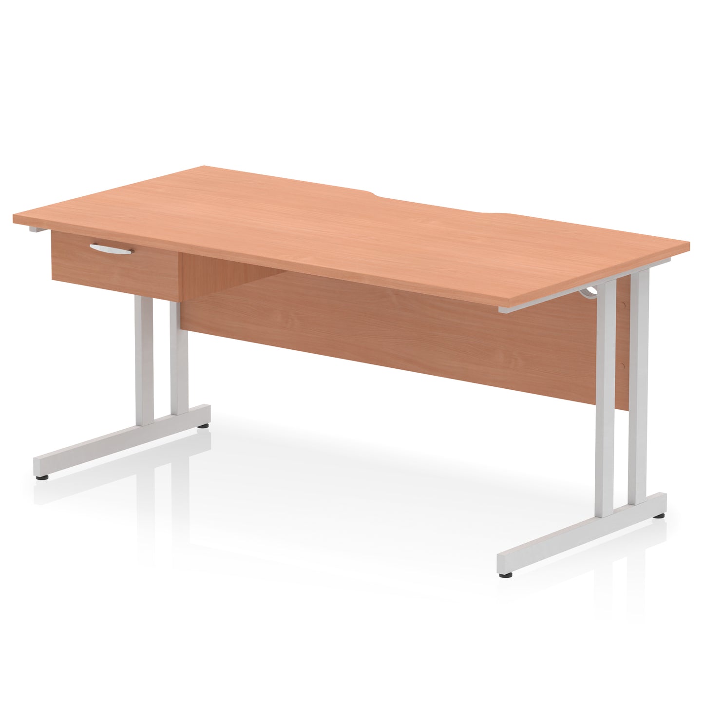 Impulse Scalloped Edge Cantilever Straight Desk With Single One Drawer Fixed Pedestal - 1200mm, 1400mm, 1600mm - Multiple Colour Options