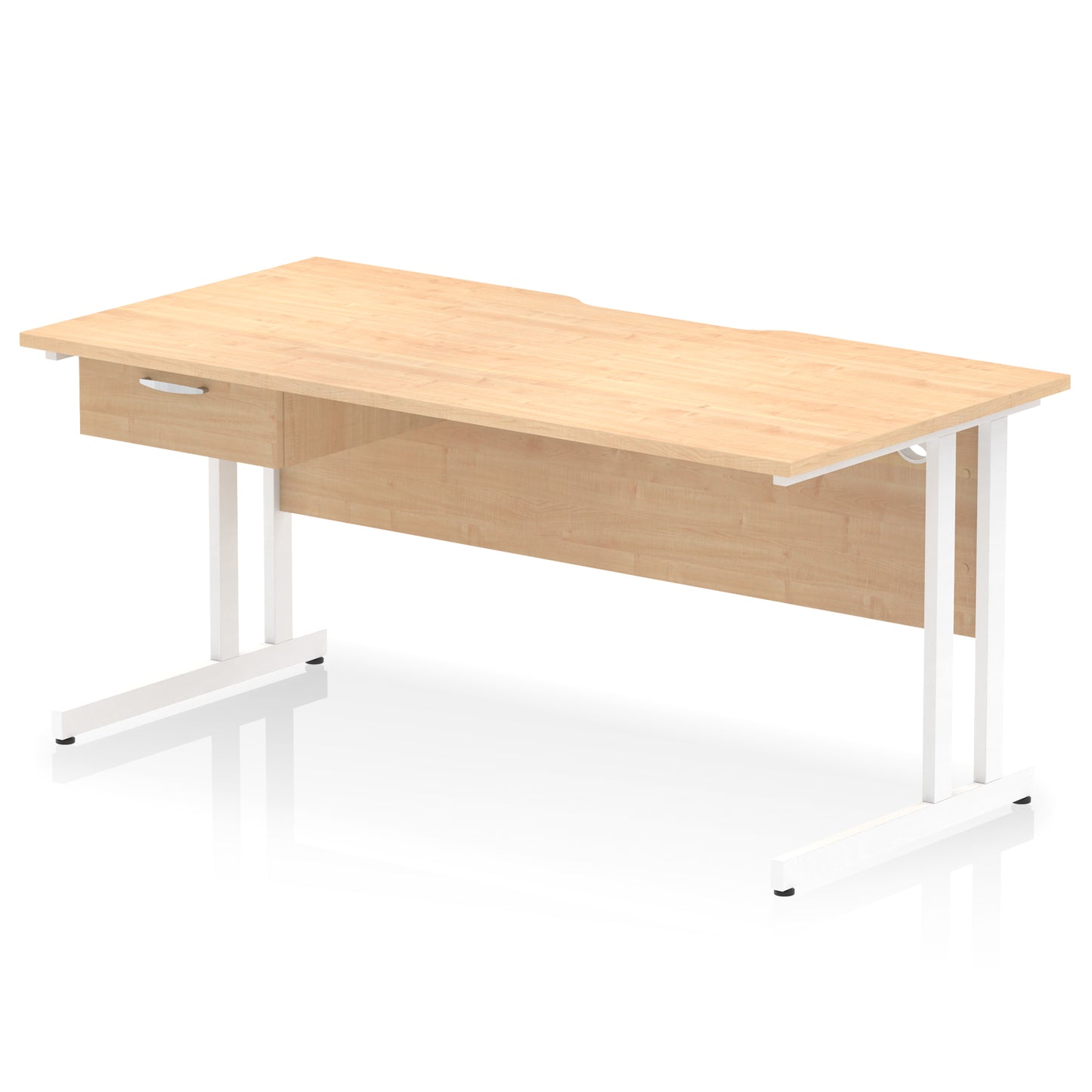 Impulse Scalloped Edge Cantilever Straight Desk With Single One Drawer Fixed Pedestal - 1200mm, 1400mm, 1600mm - Multiple Colour Options