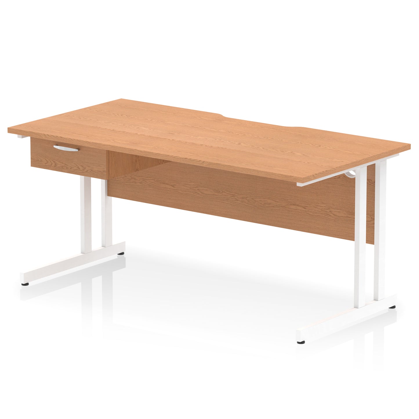 Impulse Scalloped Edge Cantilever Straight Desk With Single One Drawer Fixed Pedestal - 1200mm, 1400mm, 1600mm - Multiple Colour Options