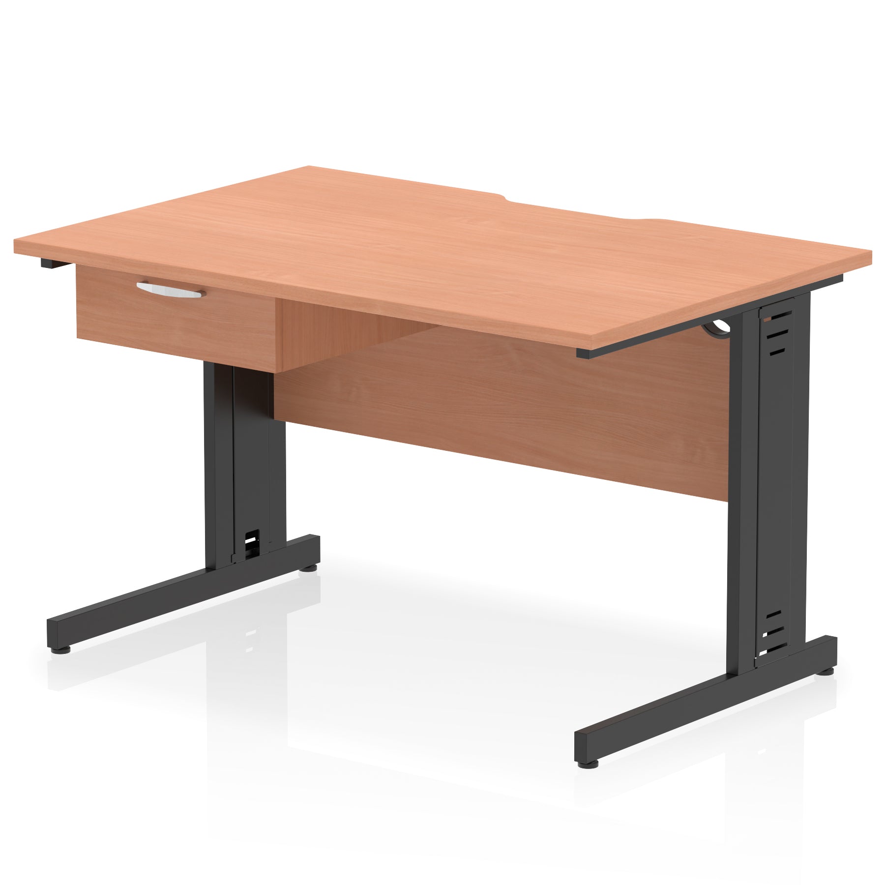 Impulse Scalloped Edge Cable Managed Straight Desk With Single One Drawer Fixed Pedestal - 1200mm, 1400mm, 1600mm - Multiple Colour Options UK