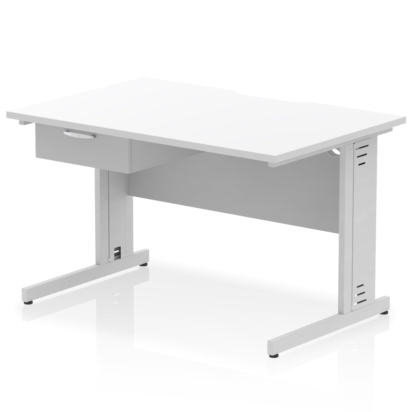 Impulse Scalloped Edge Cable Managed Straight Desk With Single One Drawer Fixed Pedestal - 1200mm, 1400mm, 1600mm - Multiple Colour Options
