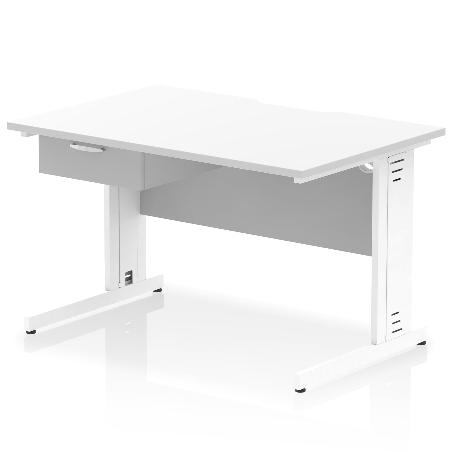 Impulse Scalloped Edge Cable Managed Straight Desk With Single One Drawer Fixed Pedestal - 1200mm, 1400mm, 1600mm - Multiple Colour Options