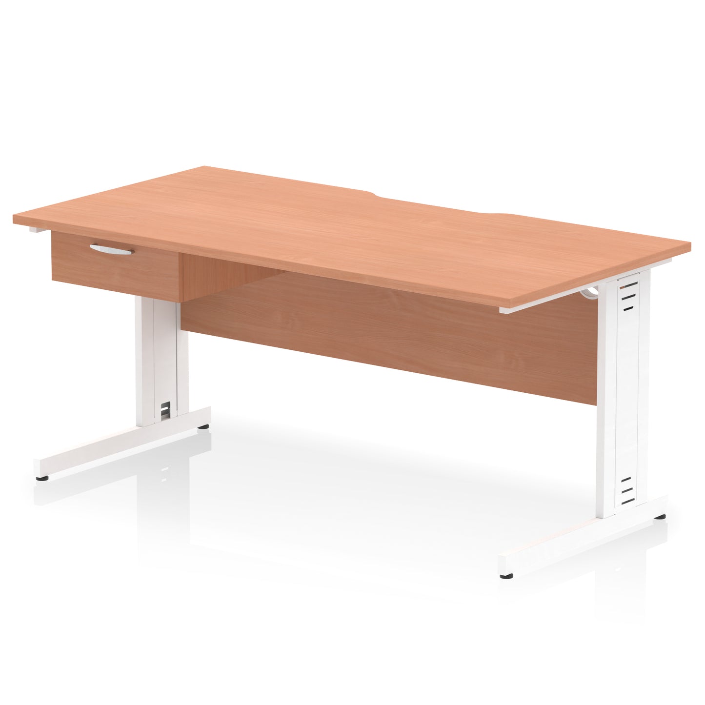 Impulse Scalloped Edge Cable Managed Straight Desk With Single One Drawer Fixed Pedestal - 1200mm, 1400mm, 1600mm - Multiple Colour Options