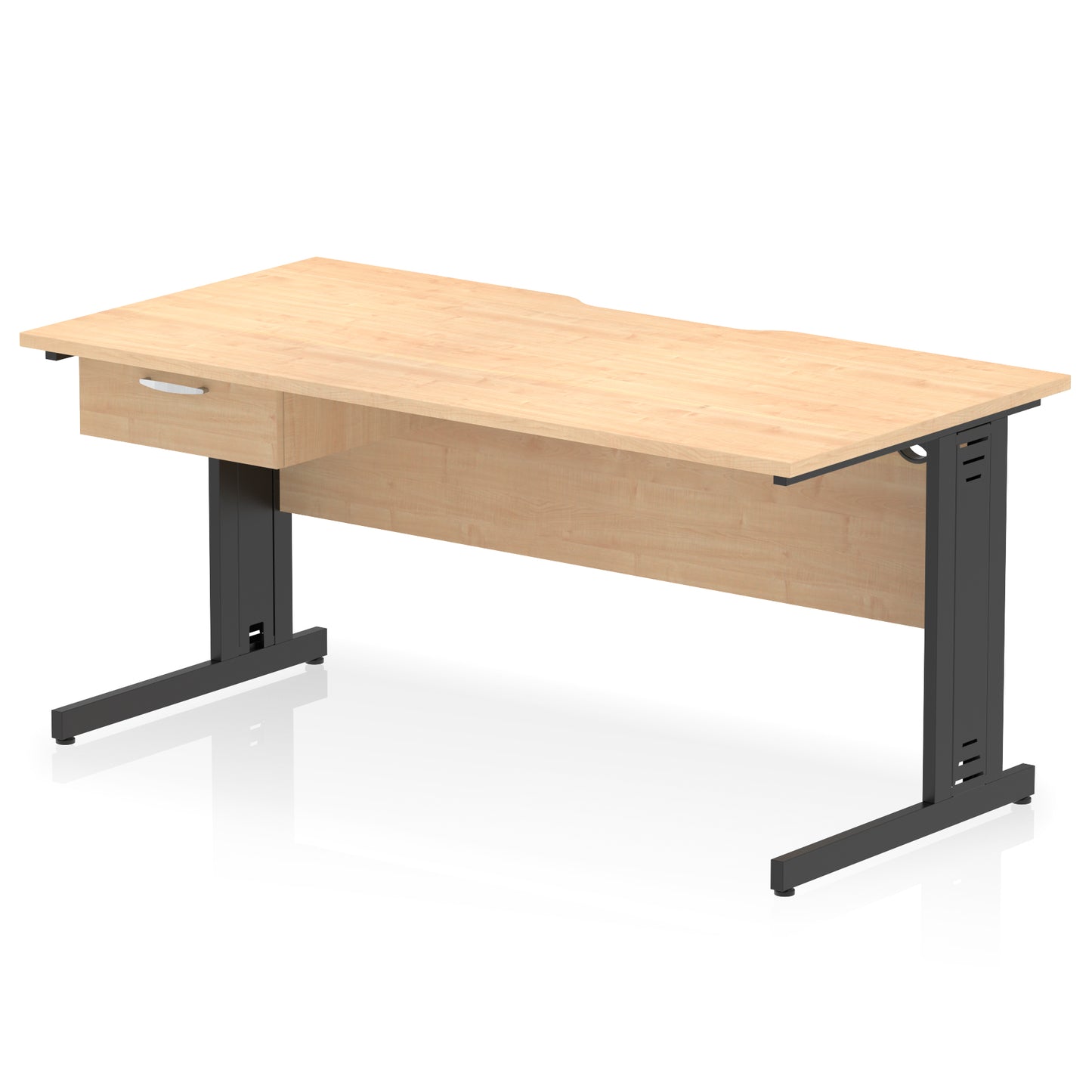 Impulse Scalloped Edge Cable Managed Straight Desk With Single One Drawer Fixed Pedestal - 1200mm, 1400mm, 1600mm - Multiple Colour Options