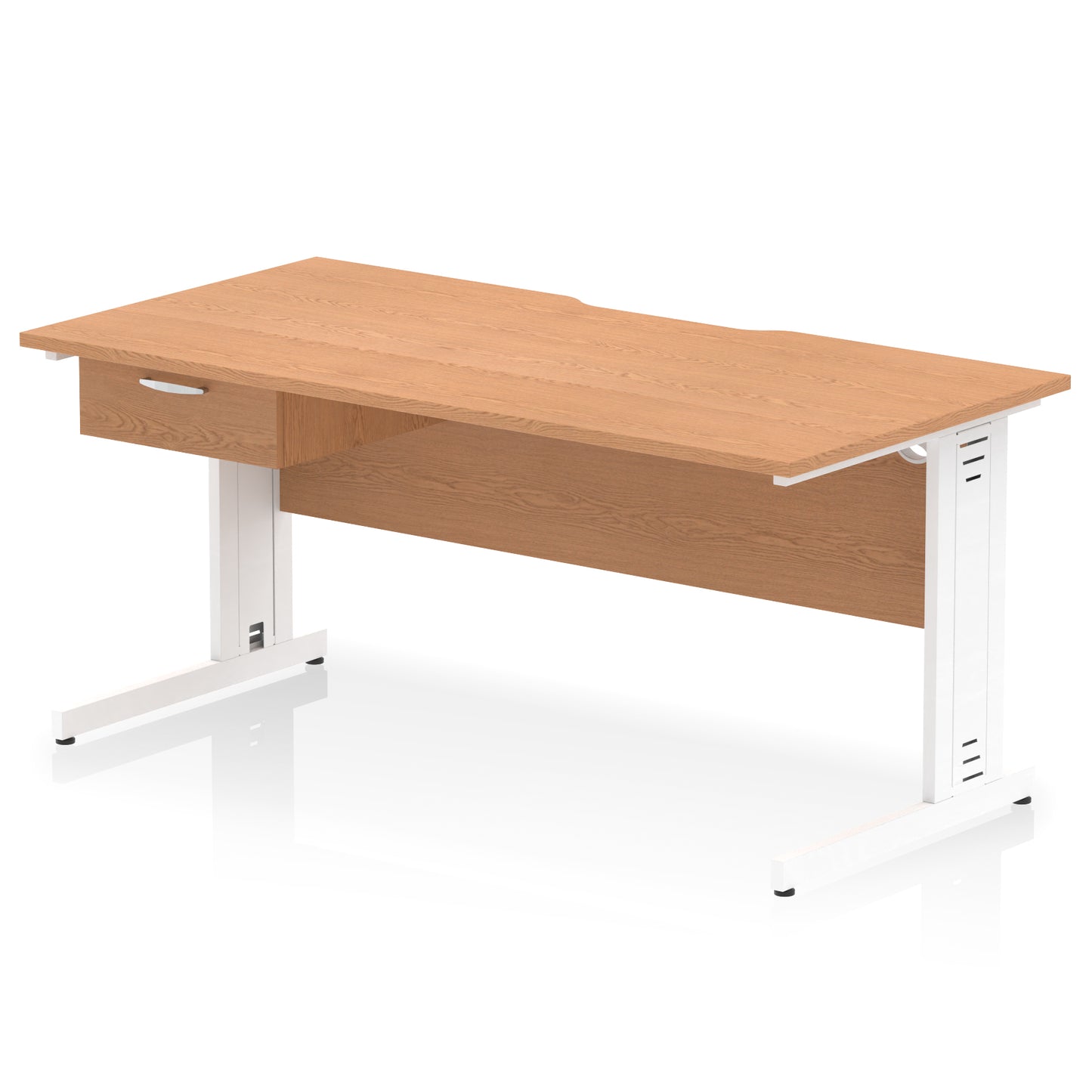 Impulse Scalloped Edge Cable Managed Straight Desk With Single One Drawer Fixed Pedestal - 1200mm, 1400mm, 1600mm - Multiple Colour Options