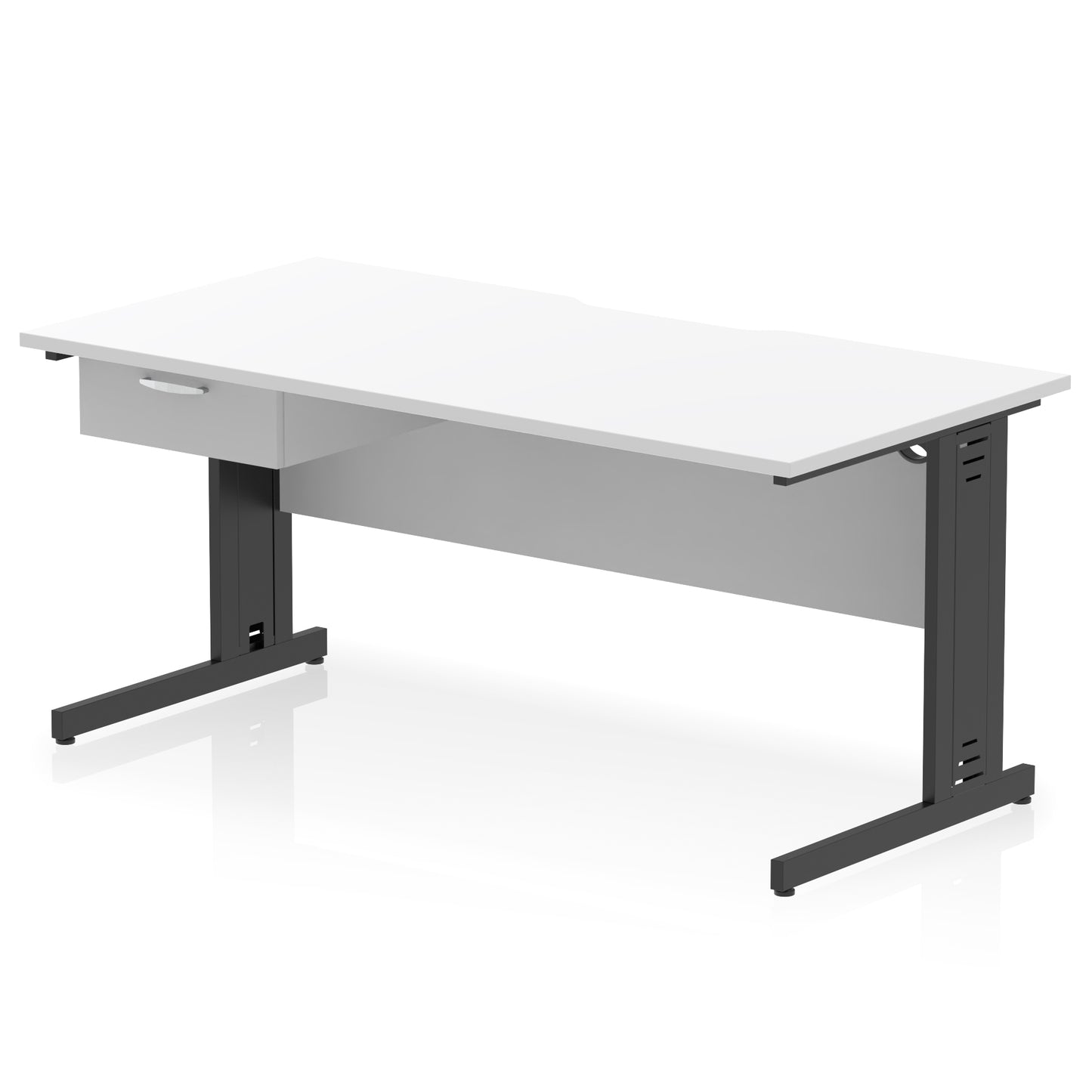 Impulse Scalloped Edge Cable Managed Straight Desk With Single One Drawer Fixed Pedestal - 1200mm, 1400mm, 1600mm - Multiple Colour Options