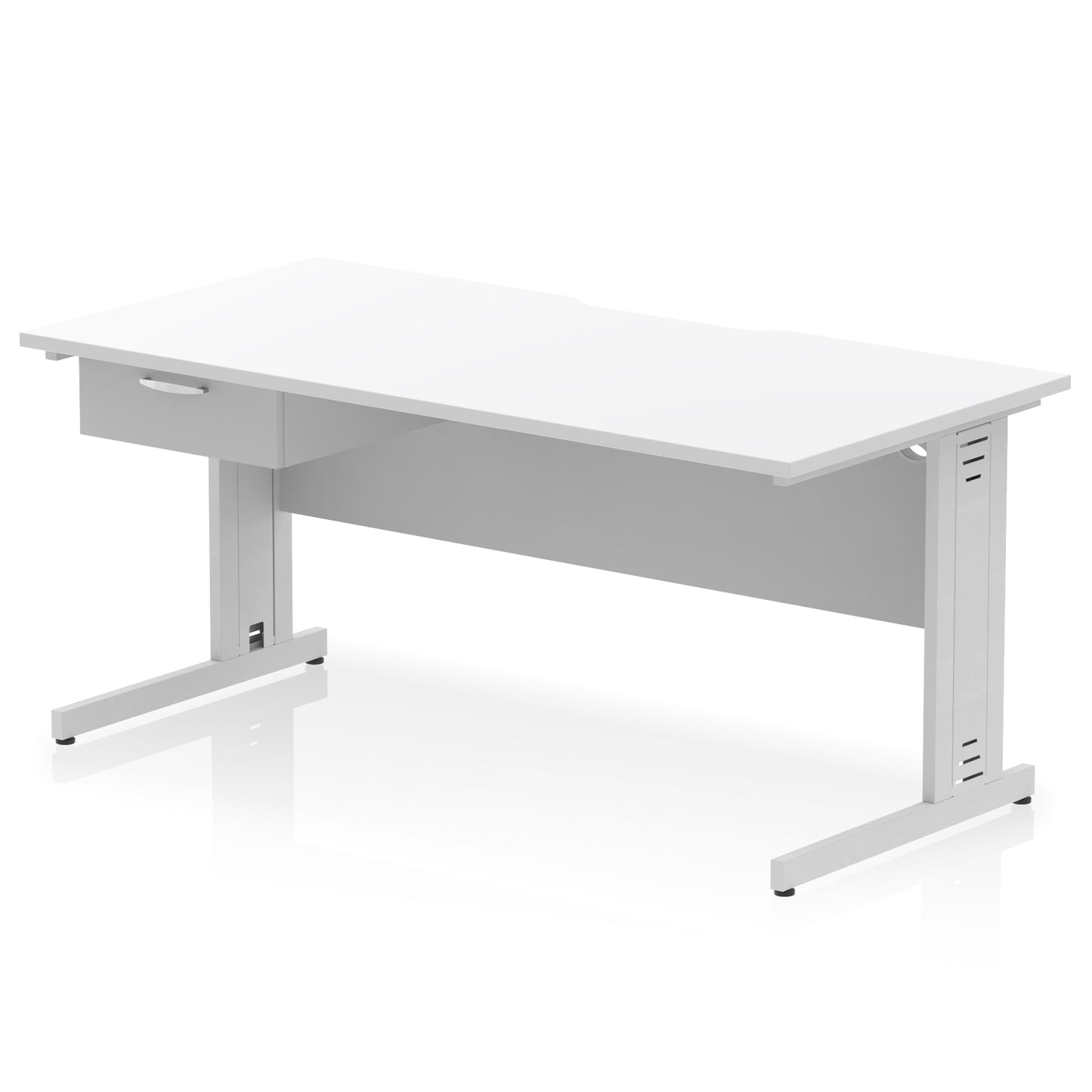 Impulse Scalloped Edge Cable Managed Straight Desk With Single One Drawer Fixed Pedestal - 1200mm, 1400mm, 1600mm - Multiple Colour Options