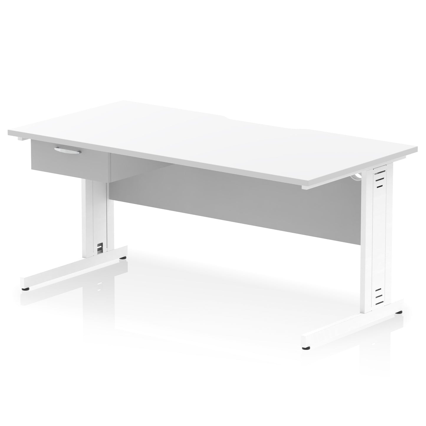 Impulse Scalloped Edge Cable Managed Straight Desk With Single One Drawer Fixed Pedestal - 1200mm, 1400mm, 1600mm - Multiple Colour Options