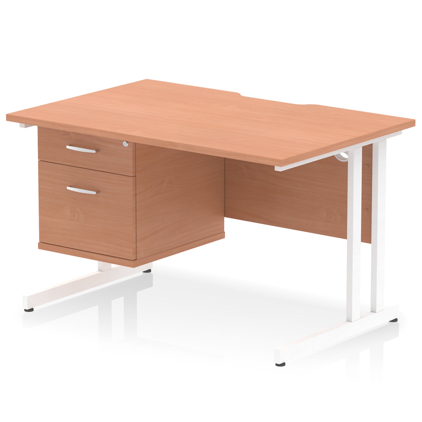 Impulse Scalloped Edge Cantilever Straight Desk With Single Fixed Pedestal - 1200mm - Multiple Colour Options