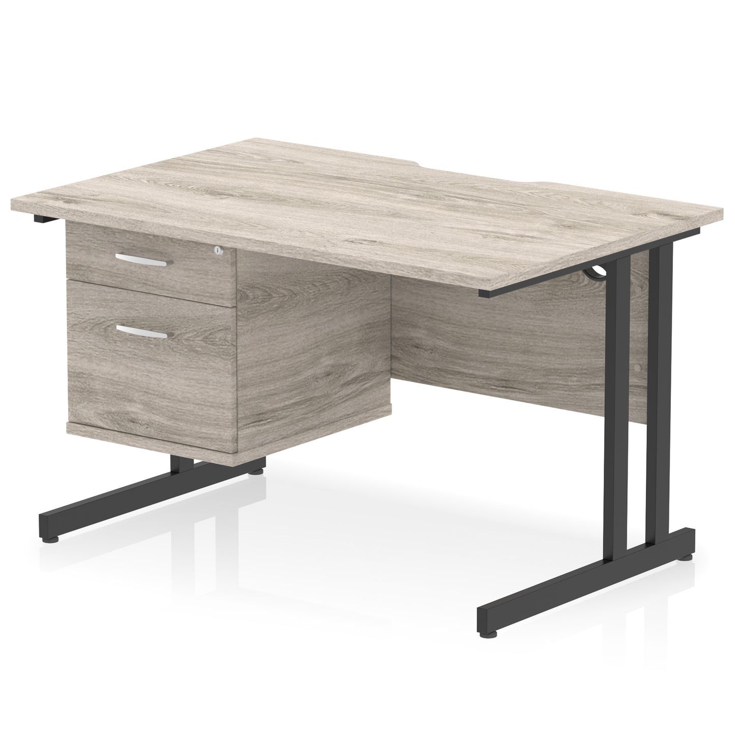 Impulse Scalloped Edge Cantilever Straight Desk With Single Fixed Pedestal - 1200mm - Multiple Colour Options