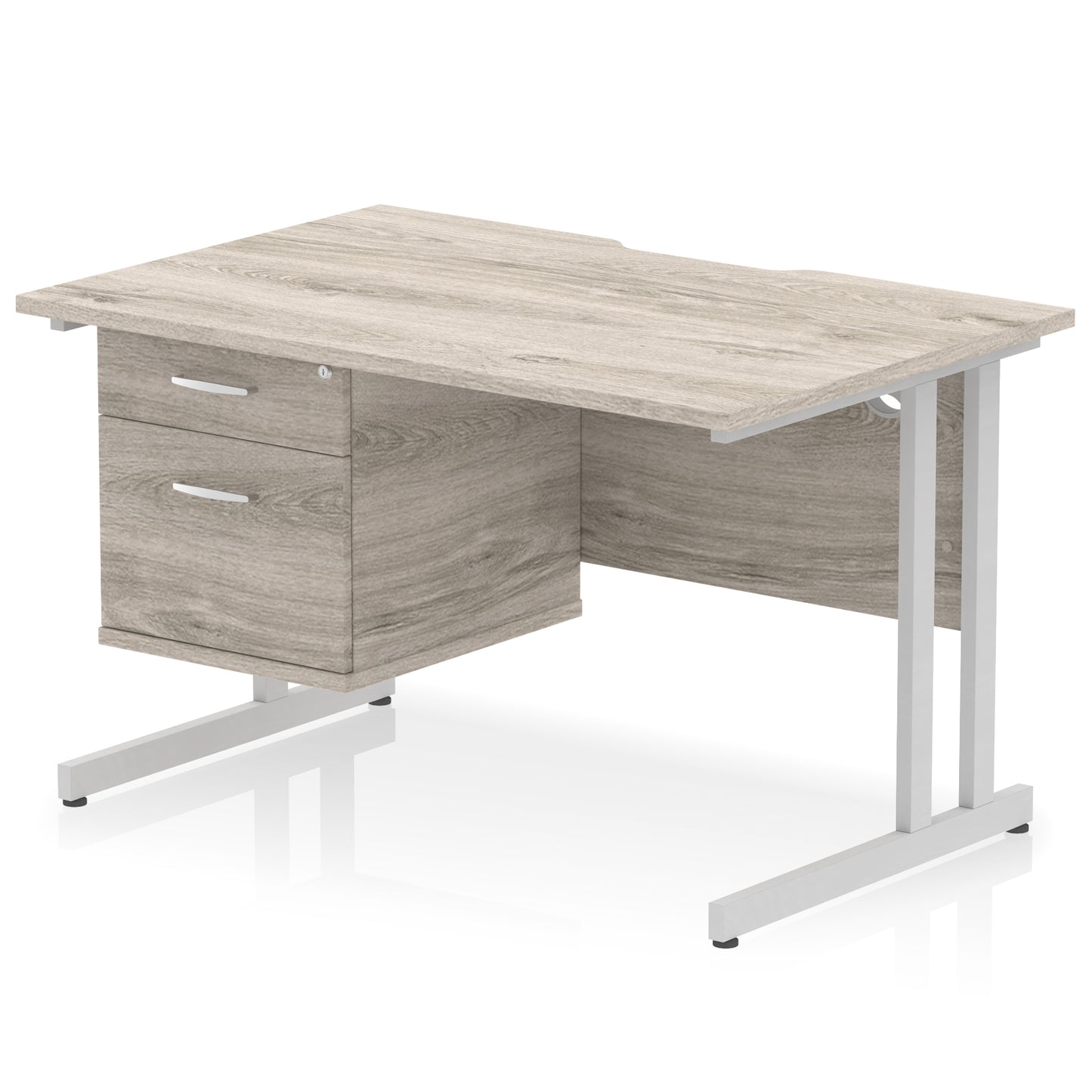Impulse Scalloped Edge Cantilever Straight Desk With Single Fixed Pedestal - 1200mm - Multiple Colour Options