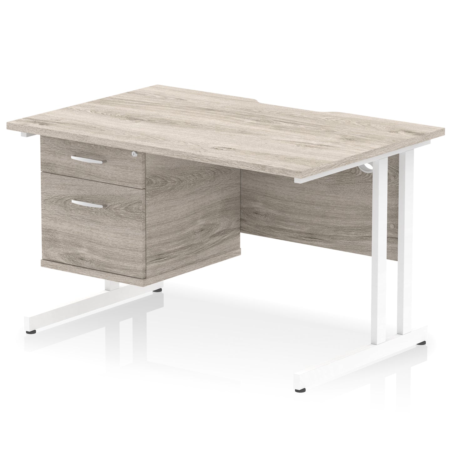 Impulse Scalloped Edge Cantilever Straight Desk With Single Fixed Pedestal - 1200mm - Multiple Colour Options