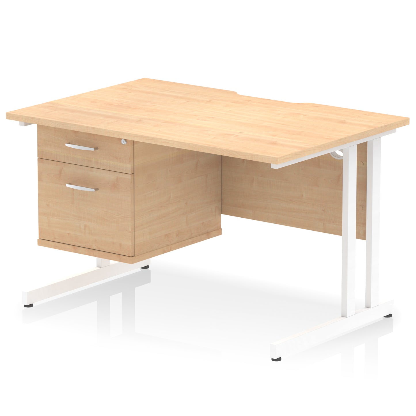 Impulse Scalloped Edge Cantilever Straight Desk With Single Fixed Pedestal - 1200mm - Multiple Colour Options