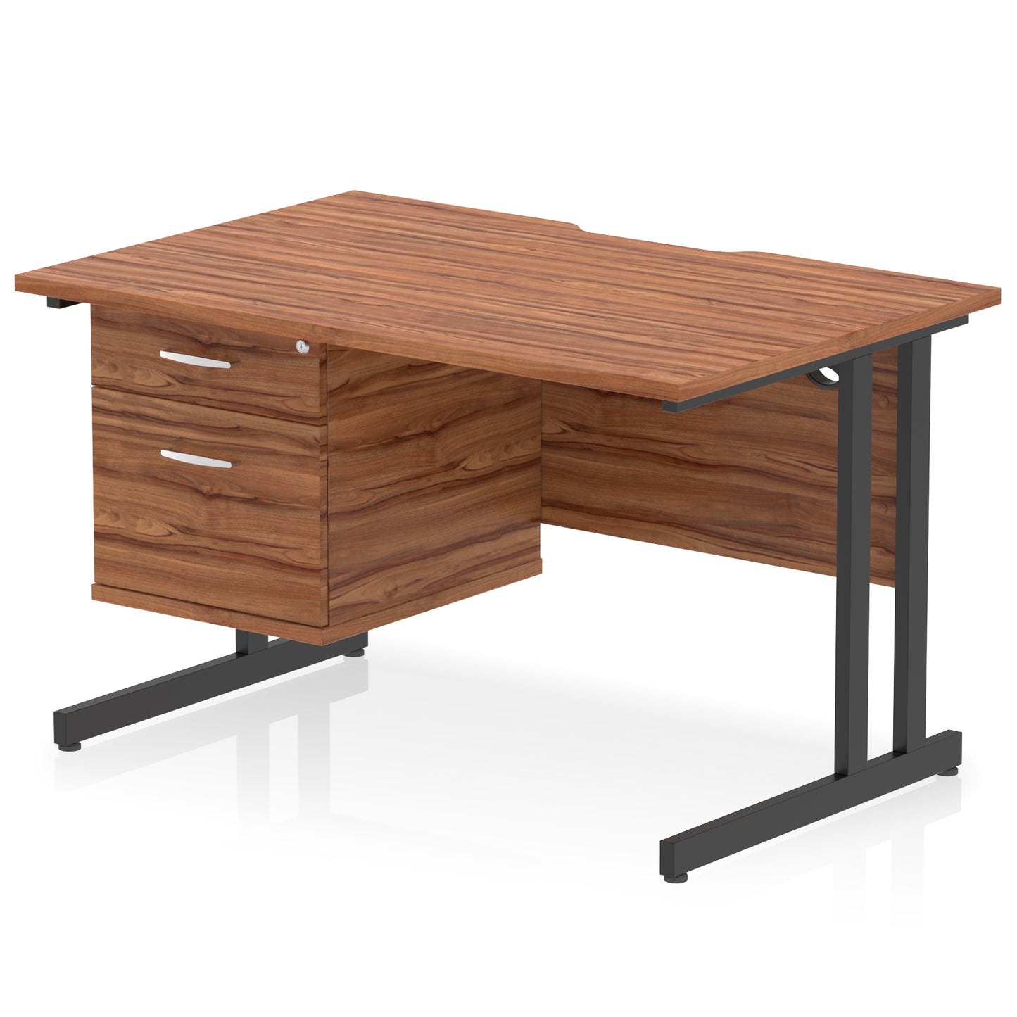 Impulse Scalloped Edge Cantilever Straight Desk With Single Fixed Pedestal - 1200mm - Multiple Colour Options
