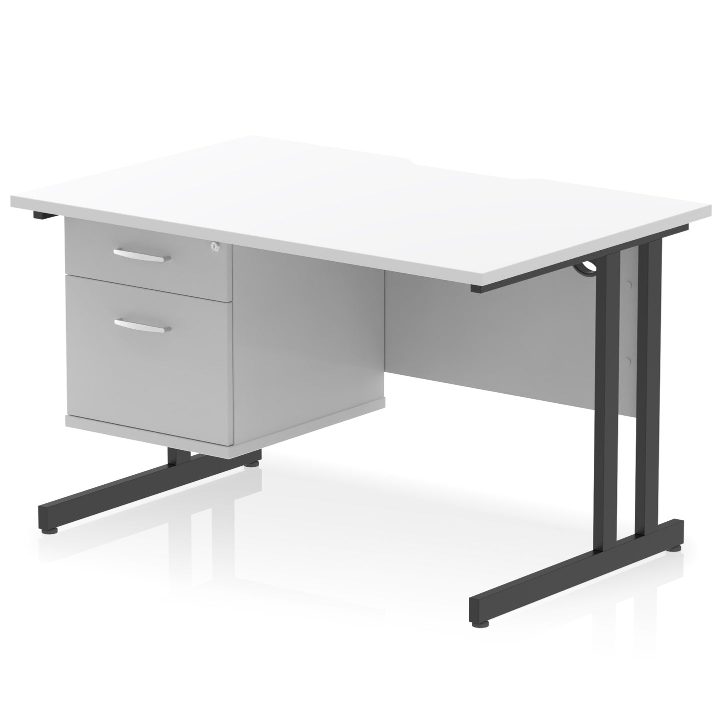 Impulse Scalloped Edge Cantilever Straight Desk With Single Fixed Pedestal - 1200mm - Multiple Colour Options