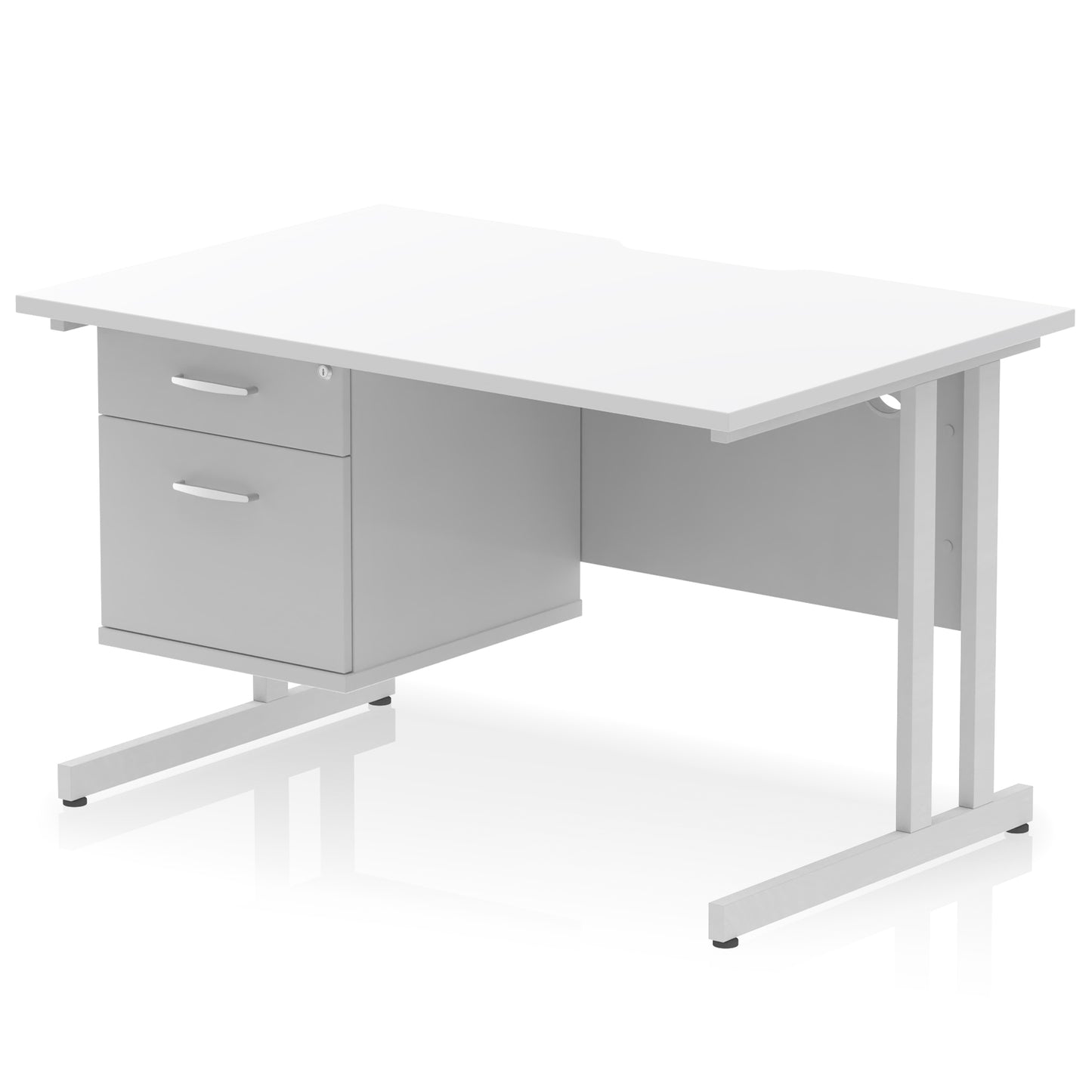Impulse Scalloped Edge Cantilever Straight Desk With Single Fixed Pedestal - 1200mm - Multiple Colour Options