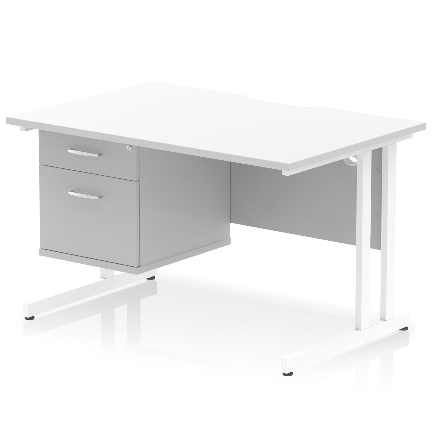 Impulse Scalloped Edge Cantilever Straight Desk With Single Fixed Pedestal - 1200mm - Multiple Colour Options