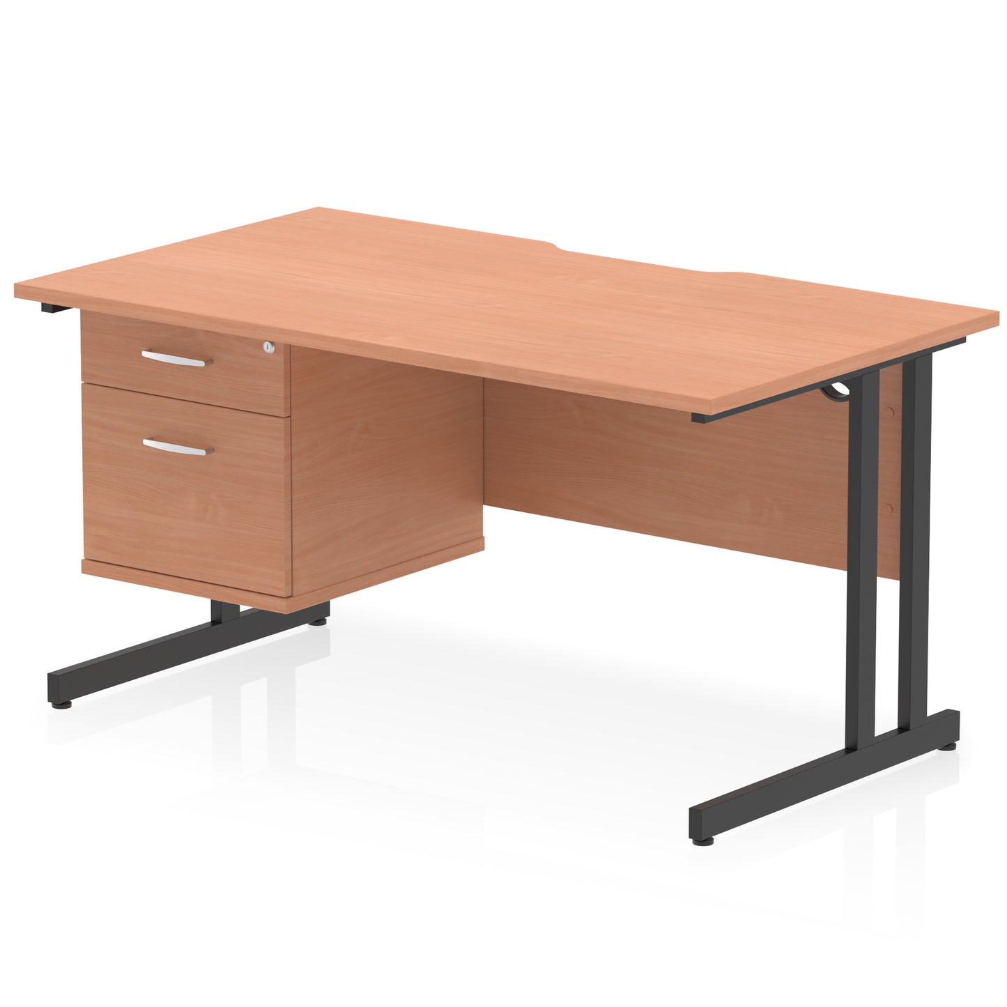 Impulse Scalloped Edge Cantilever Straight Desk With Single Fixed Pedestal - 1400mm - Multiple Colour Options