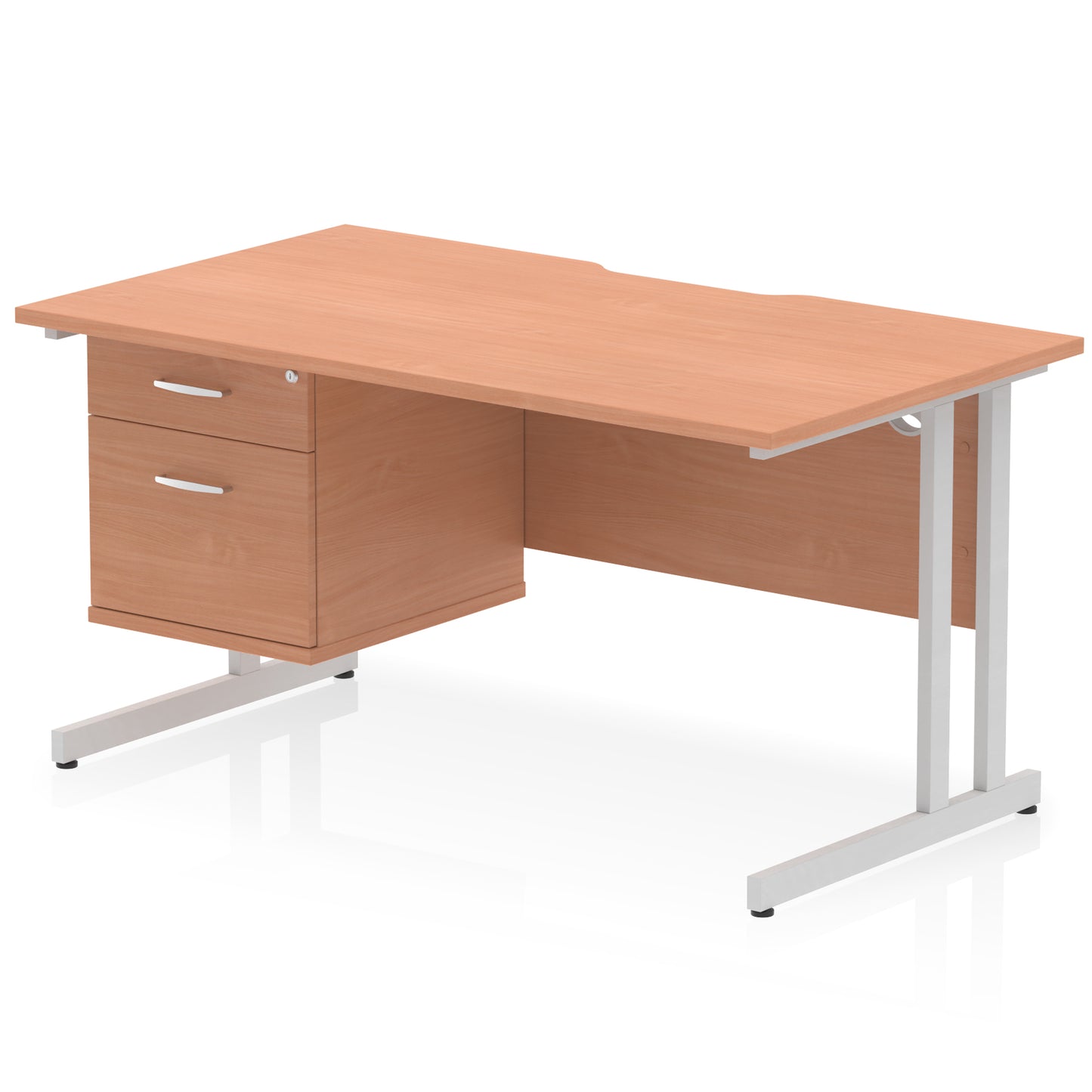 Impulse Scalloped Edge Cantilever Straight Desk With Single Fixed Pedestal - 1400mm - Multiple Colour Options