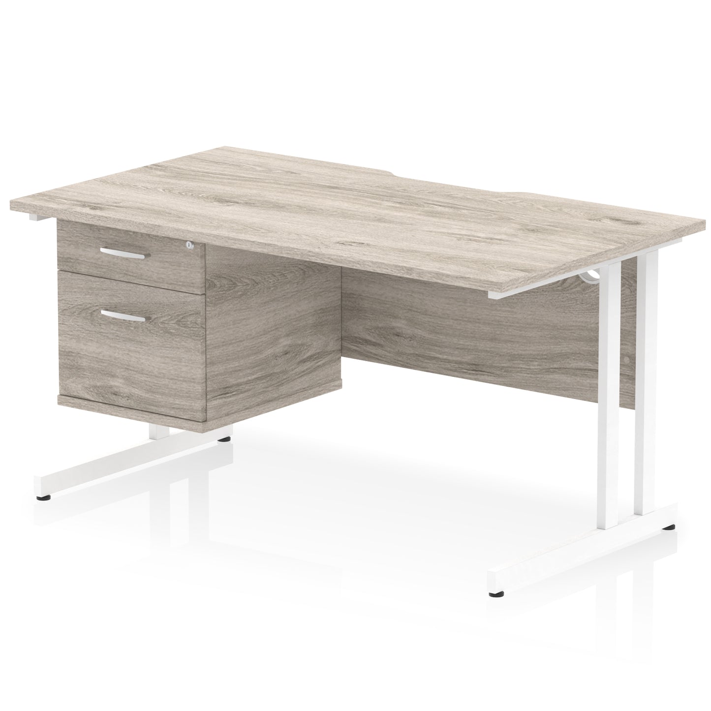 Impulse Scalloped Edge Cantilever Straight Desk With Single Fixed Pedestal - 1400mm - Multiple Colour Options