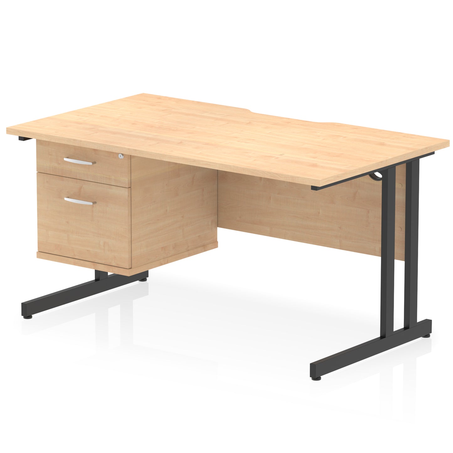 Impulse Scalloped Edge Cantilever Straight Desk With Single Fixed Pedestal - 1400mm - Multiple Colour Options