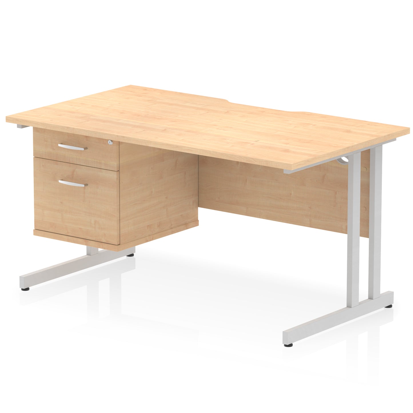 Impulse Scalloped Edge Cantilever Straight Desk With Single Fixed Pedestal - 1400mm - Multiple Colour Options
