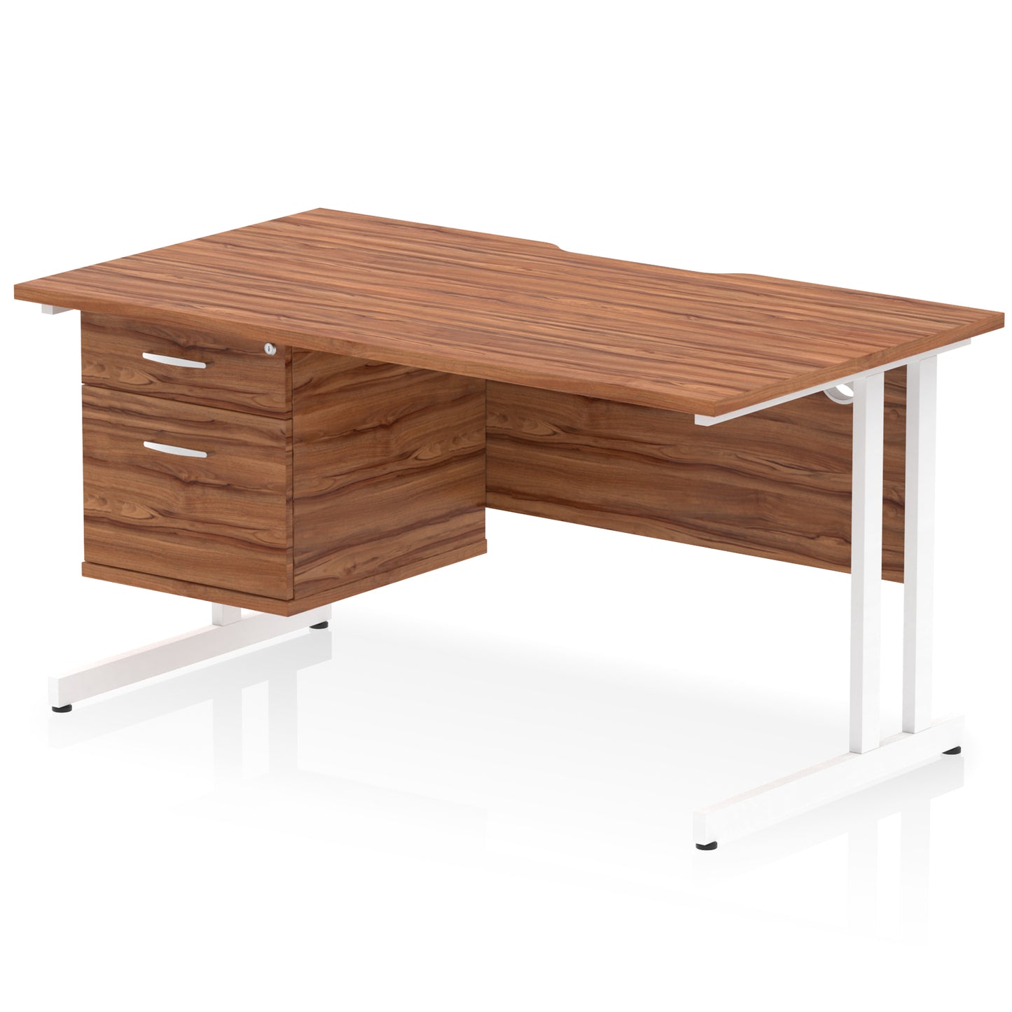 Impulse Scalloped Edge Cantilever Straight Desk With Single Fixed Pedestal - 1400mm - Multiple Colour Options
