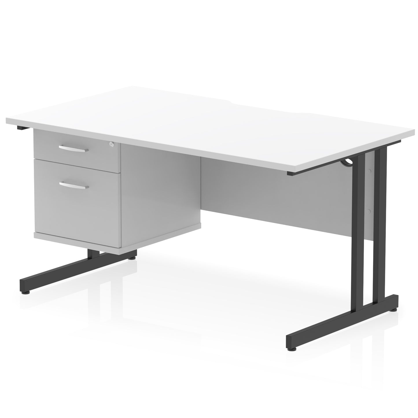 Impulse Scalloped Edge Cantilever Straight Desk With Single Fixed Pedestal - 1400mm - Multiple Colour Options