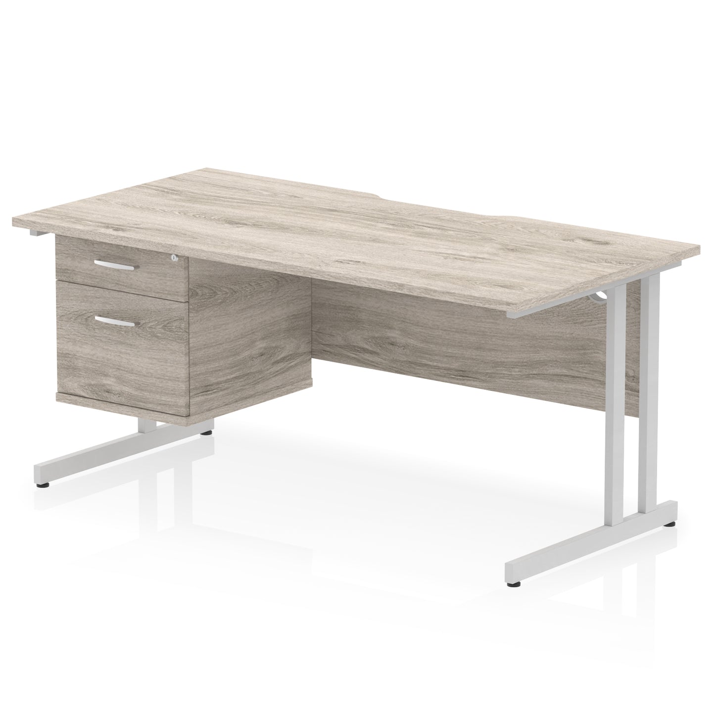 Impulse Scalloped Edge Cantilever Straight Desk With Single Fixed Pedestal - 1600mm - Multiple Colour Options