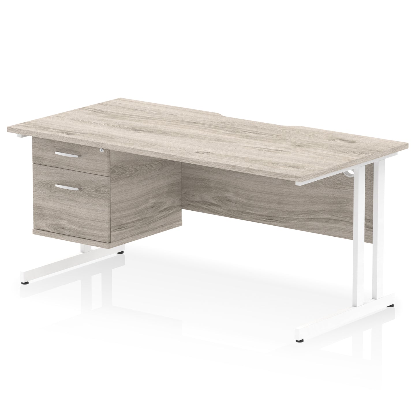 Impulse Scalloped Edge Cantilever Straight Desk With Single Fixed Pedestal - 1600mm - Multiple Colour Options