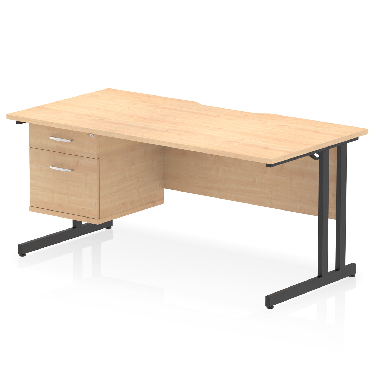 Impulse Scalloped Edge Cantilever Straight Desk With Single Fixed Pedestal - 1600mm - Multiple Colour Options
