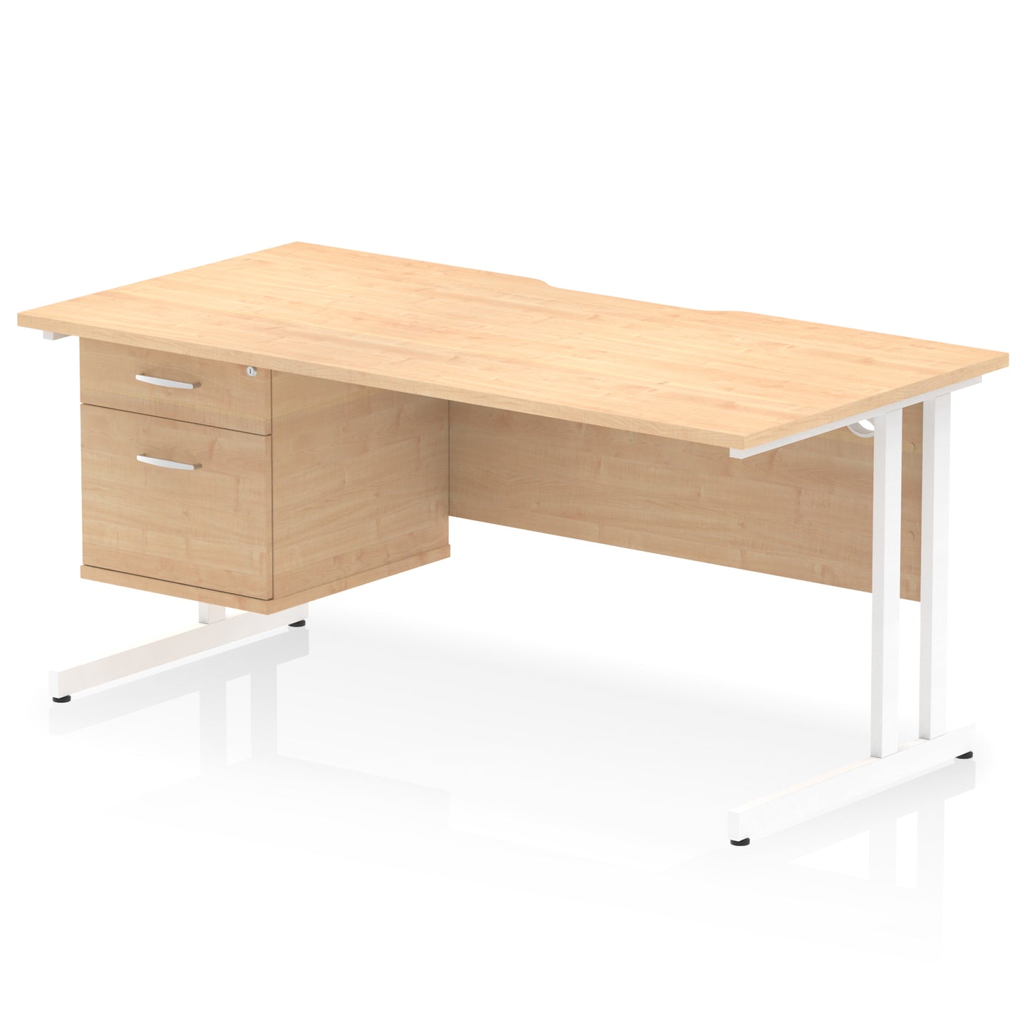 Impulse Scalloped Edge Cantilever Straight Desk With Single Fixed Pedestal - 1600mm - Multiple Colour Options