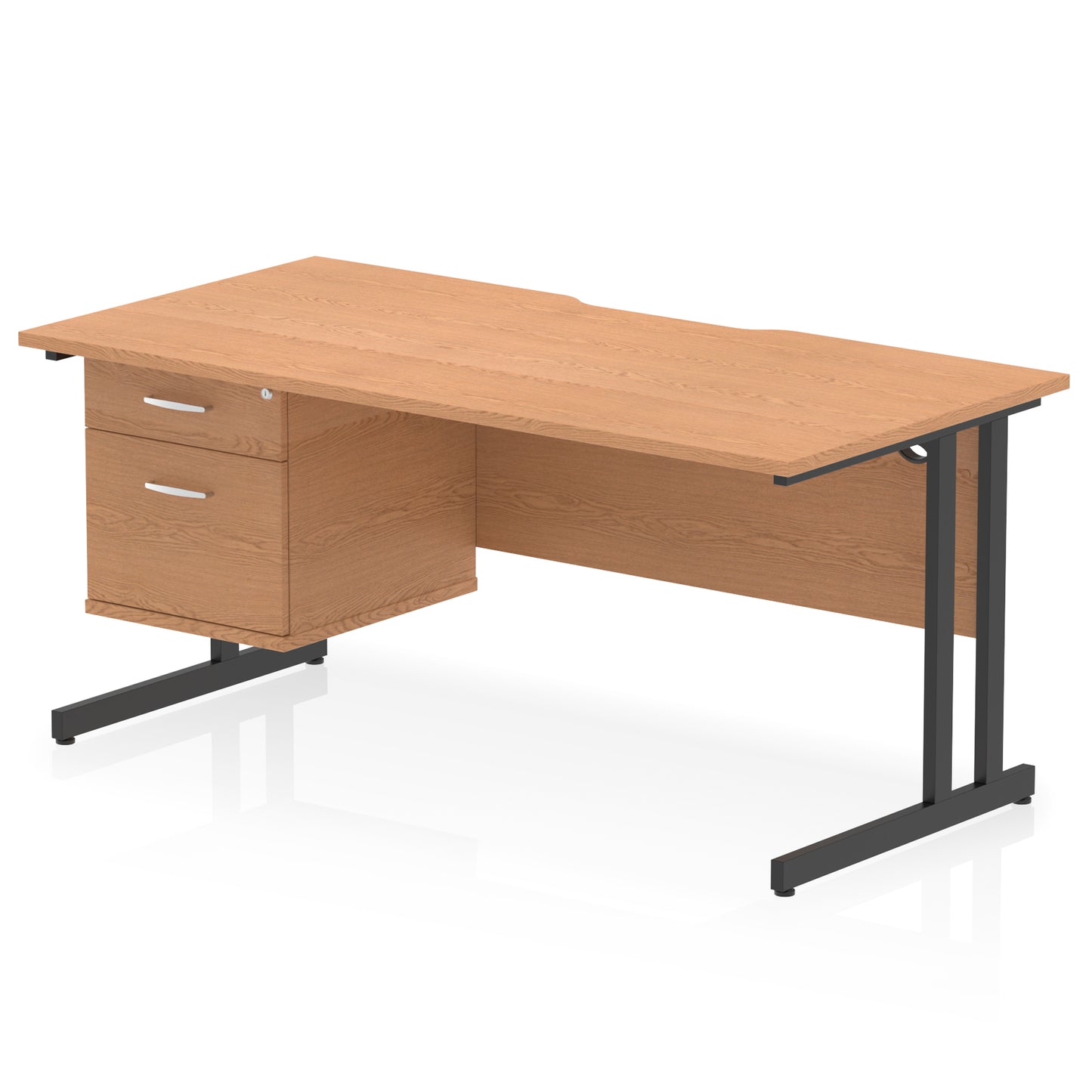 Impulse Scalloped Edge Cantilever Straight Desk With Single Fixed Pedestal - 1600mm - Multiple Colour Options