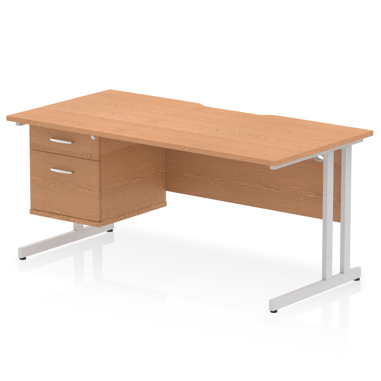 Impulse Scalloped Edge Cantilever Straight Desk With Single Fixed Pedestal - 1600mm - Multiple Colour Options