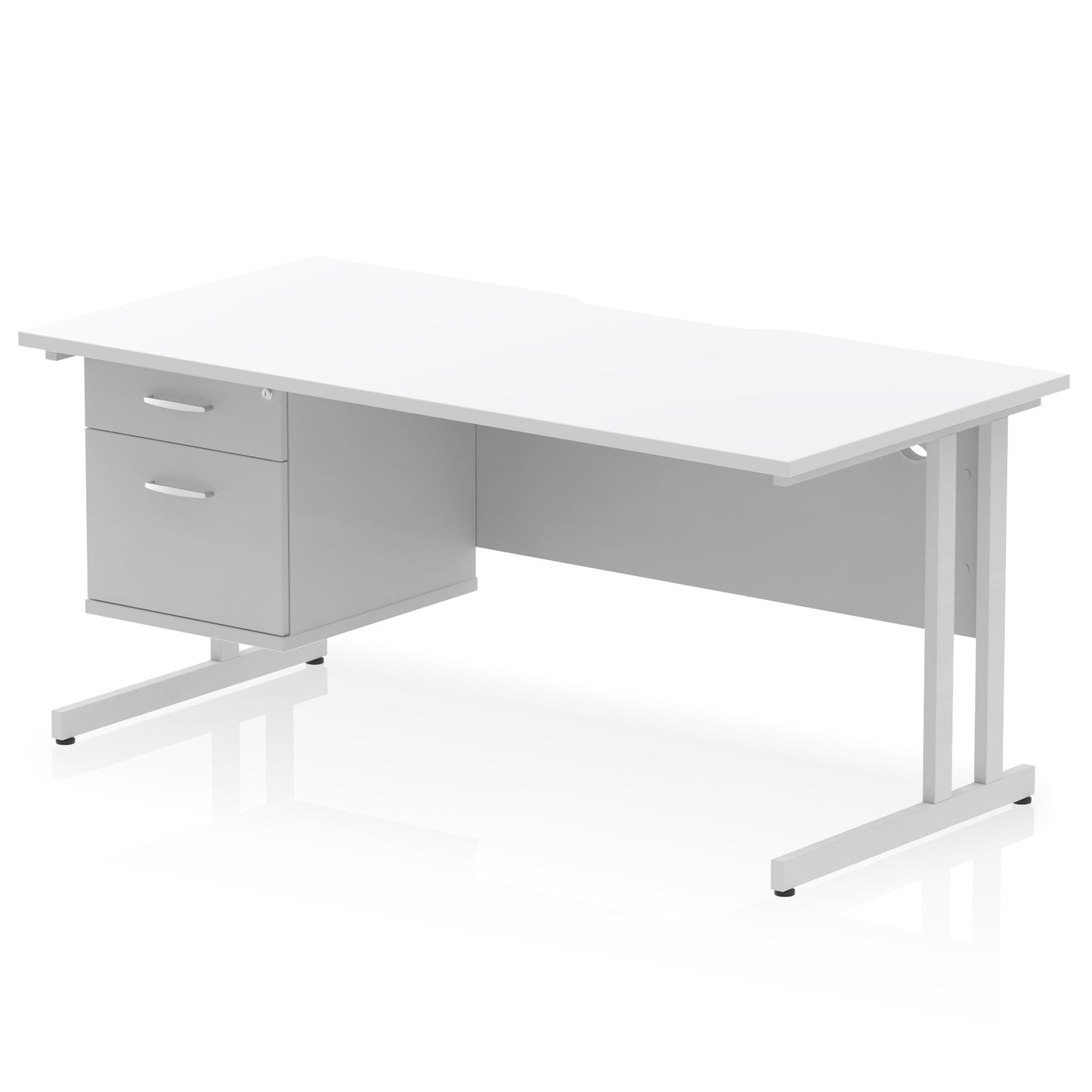 Impulse Scalloped Edge Cantilever Straight Desk With Single Fixed Pedestal - 1600mm - Multiple Colour Options