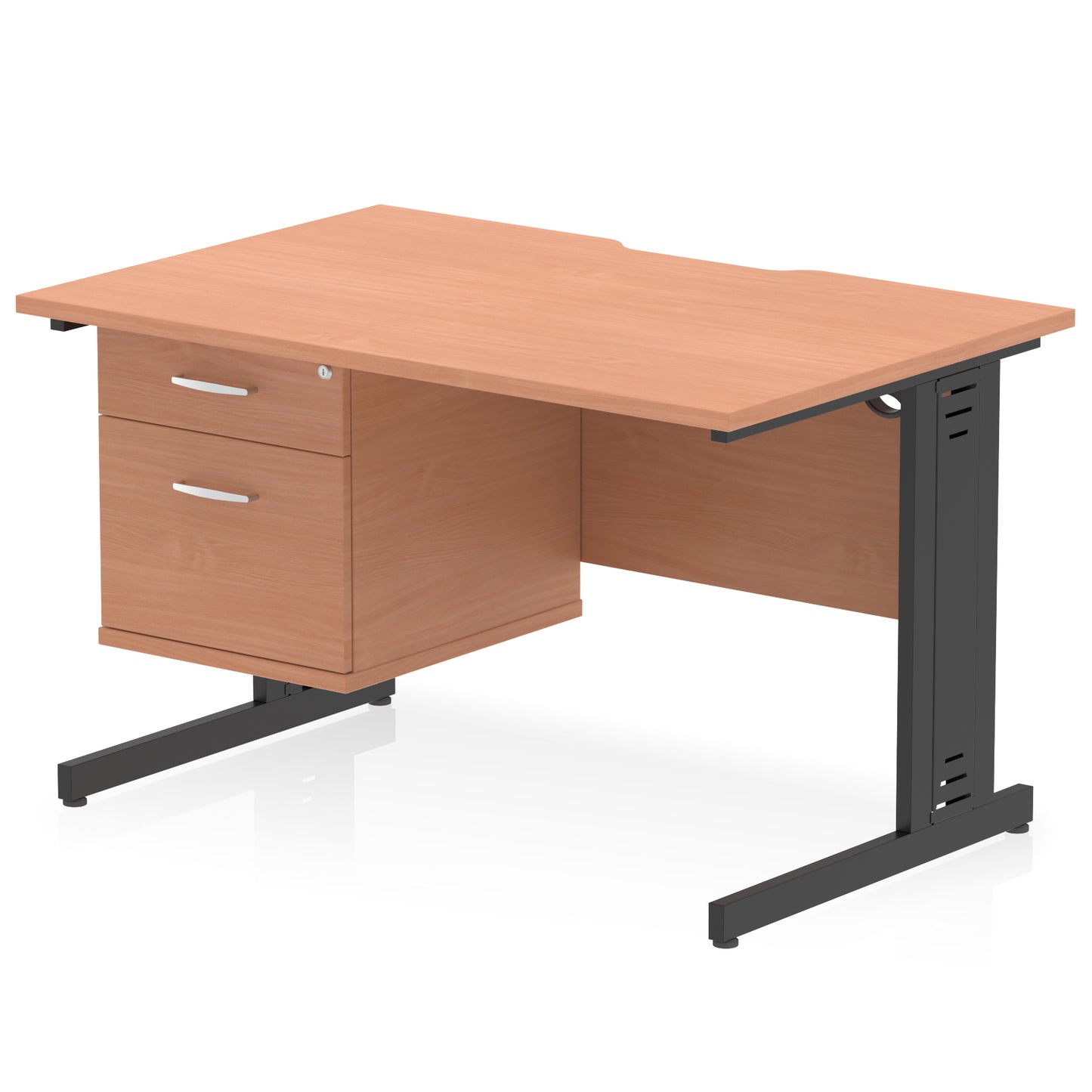 Impulse Scalloped Edge Cable Managed Straight Desk With Single Fixed Pedestal - 1200mm - Multiple Colour Options