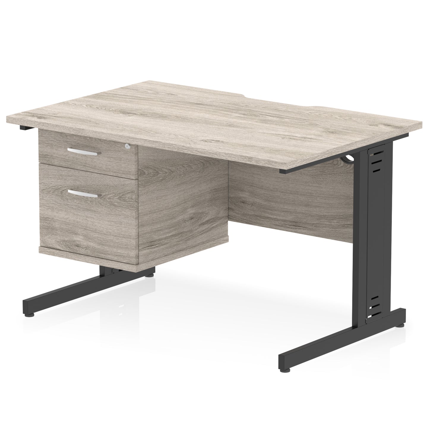 Impulse Scalloped Edge Cable Managed Straight Desk With Single Fixed Pedestal - 1200mm - Multiple Colour Options